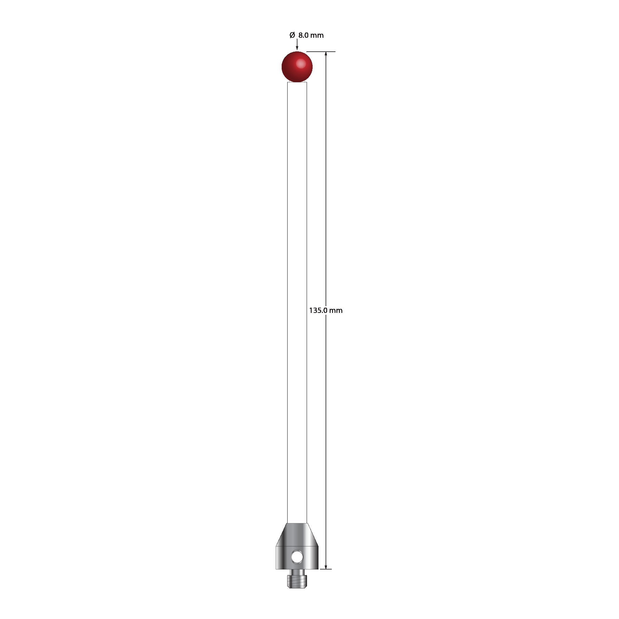 ATG-80135-C M5 stylus with 8.0mm ruby ball, ceramic stem, and aluminum base, 135mm long by Q-Mark Manufacturing, Inc.