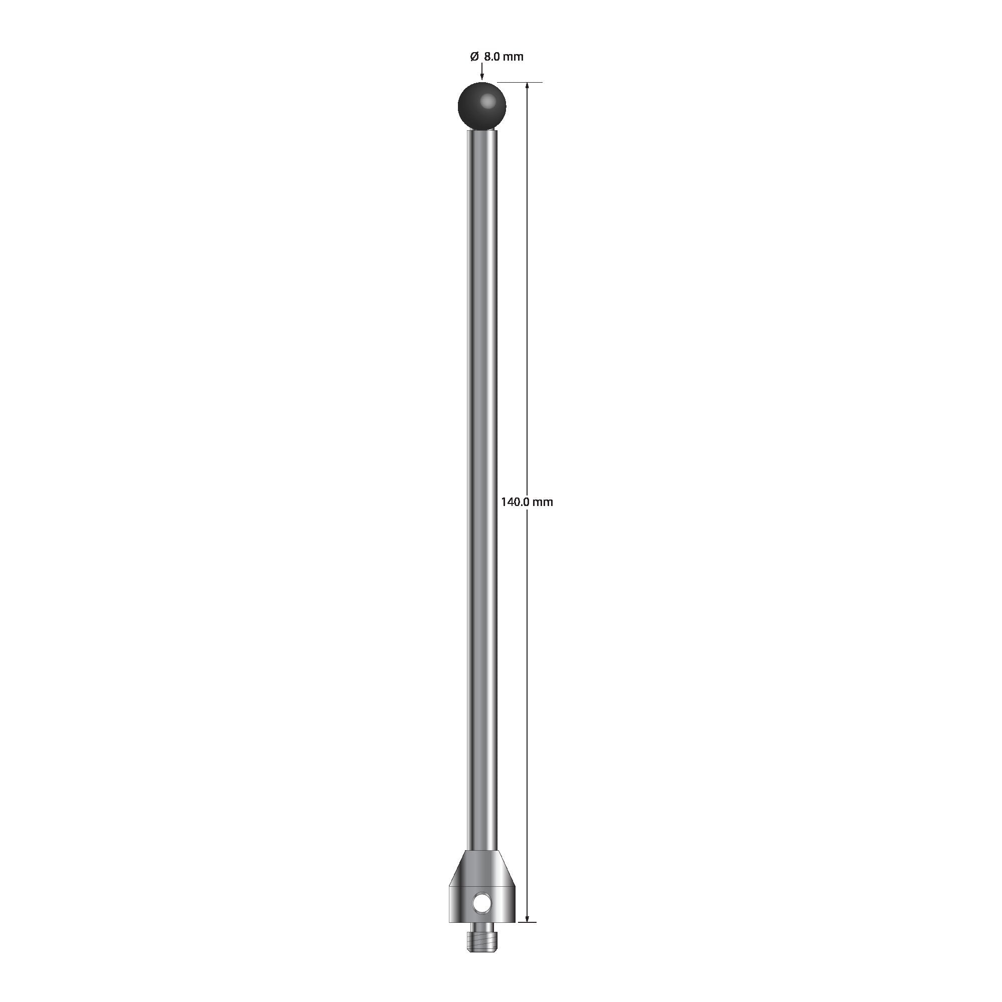ATG-80140-SN M5 stylus with 8.0mm silicon nitride ball, carbide stem, and stainless steel base, 140mm long by Q-Mark Manufacturing, Inc.