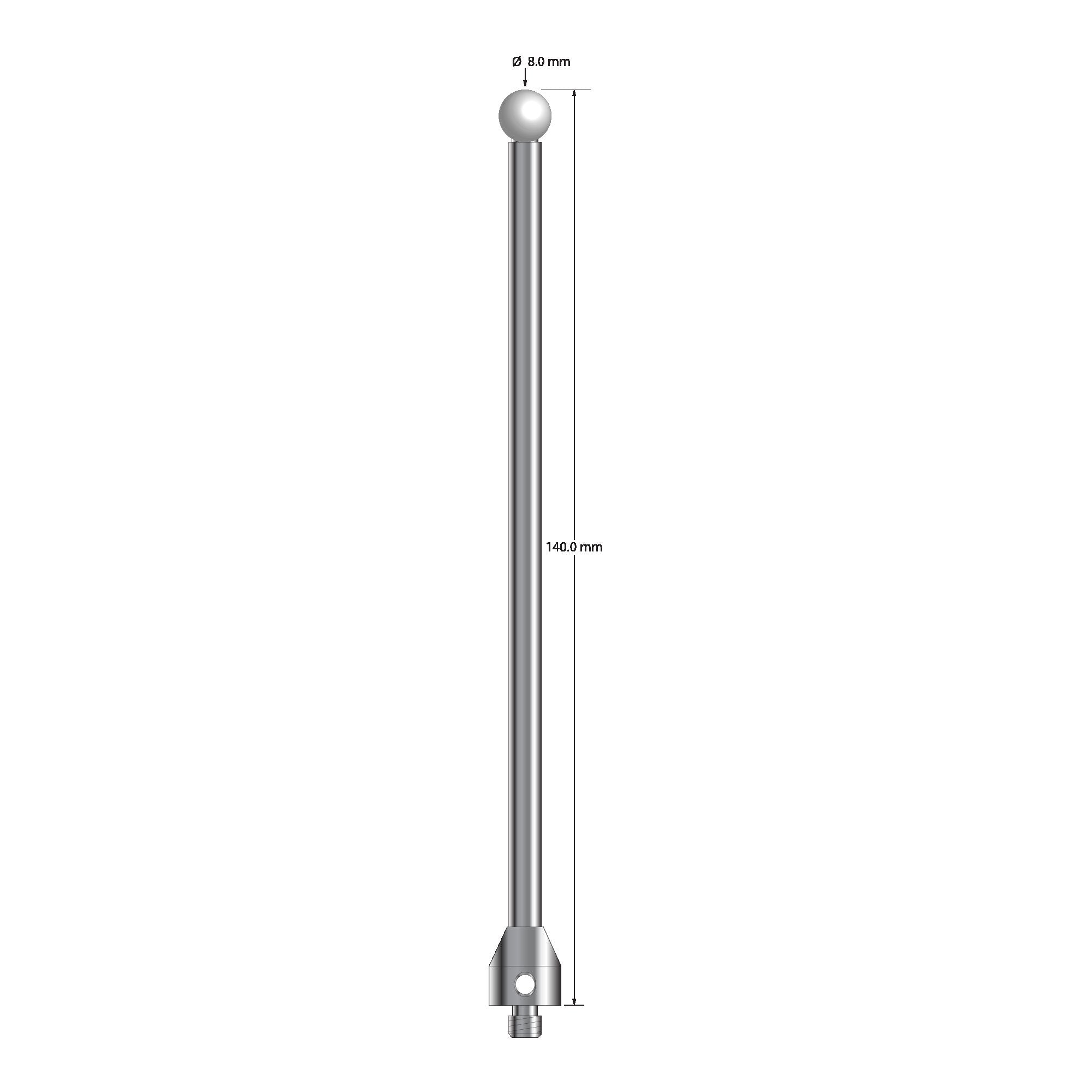 ATG-80140-Z M5 stylus with 8.0mm zirconia ball, carbide stem, and stainless steel base, 140mm long by Q-Mark Manufacturing, Inc.