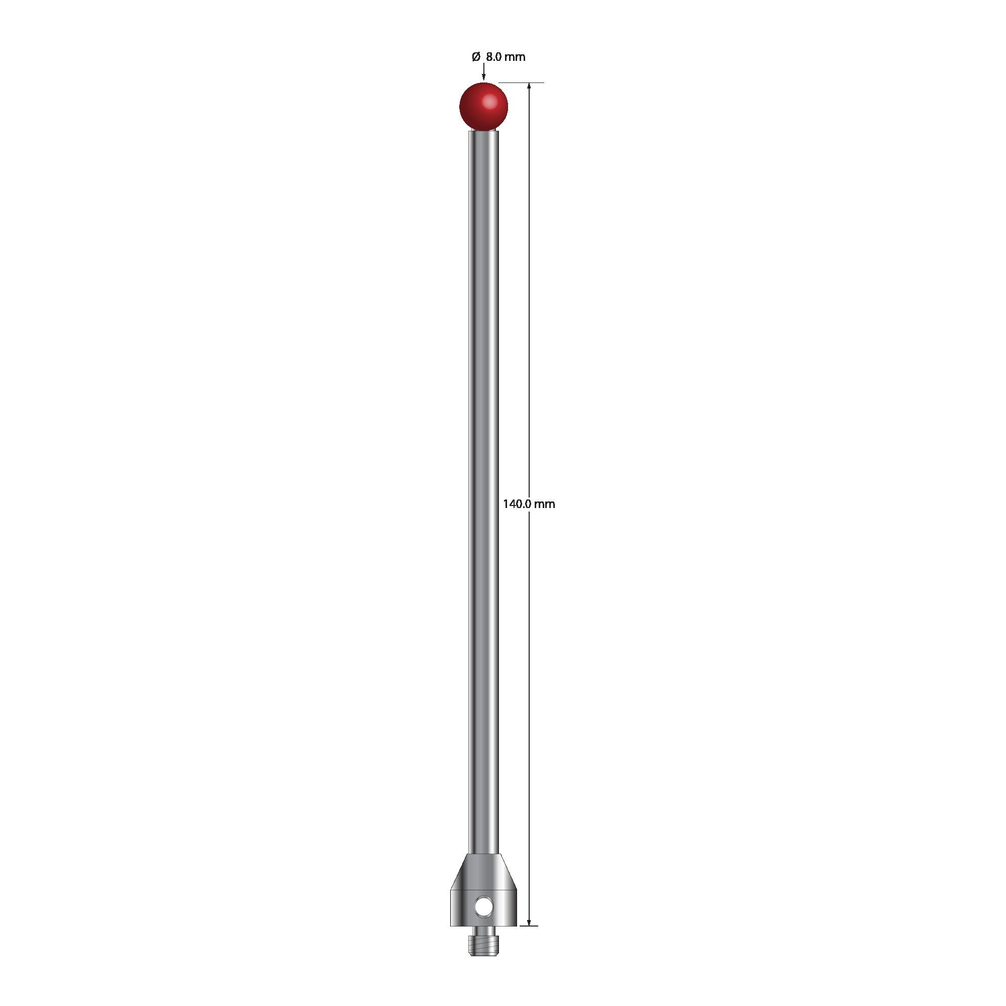 ATG-80140 M5 stylus with 8.0mm ruby ball, carbide stem, and stainless steel base, 140mm long by Q-Mark Manufacturing, Inc.
