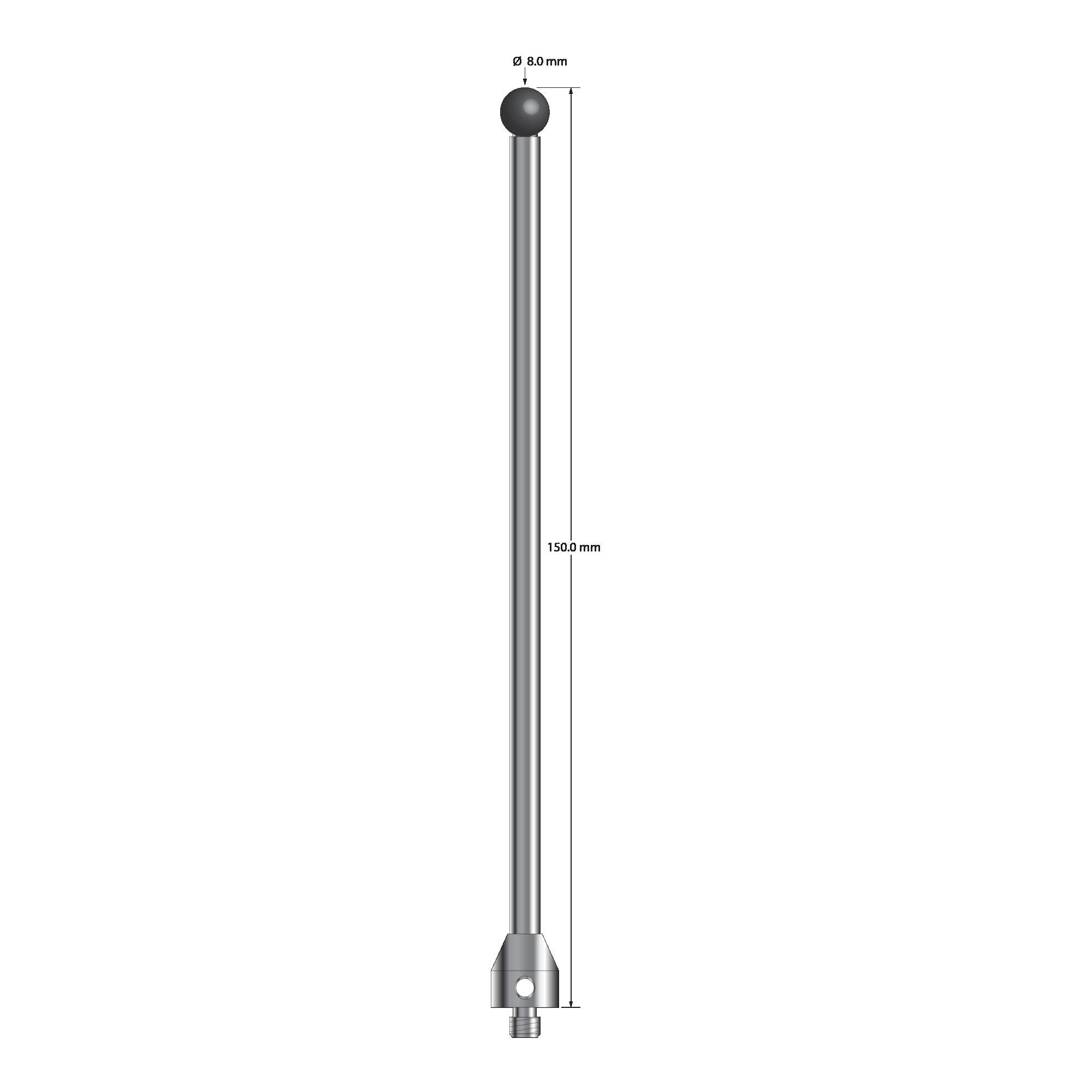 ATG-80150-SN M5 stylus with 8.0mm silicon nitride ball, carbide stem, and stainless steel base, 150mm long by Q-Mark Manufacturing, Inc.