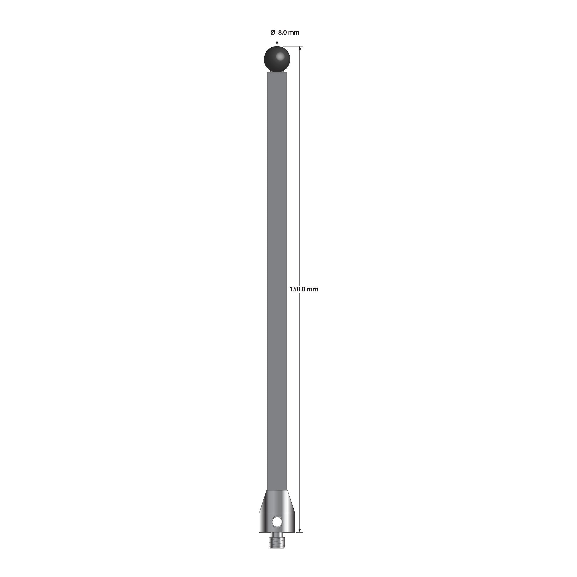 ATG-80150-TX-SN M5 stylus with 8mm silicon nitride ball, carbon fiber stem, and titanium base, 150mm long by Q-Mark Manufacturing, Inc.