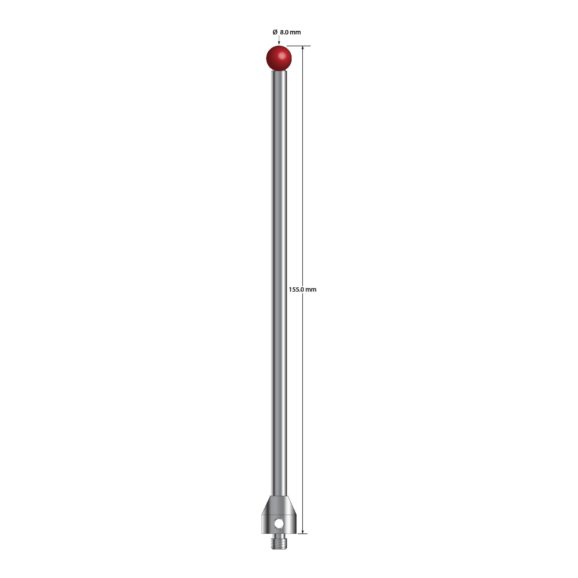 ATG-80155 M5 8.0mm ruby ball stylus with carbide stem and stainless steel base, 155mm long by Q-Mark Manufacturing, Inc.