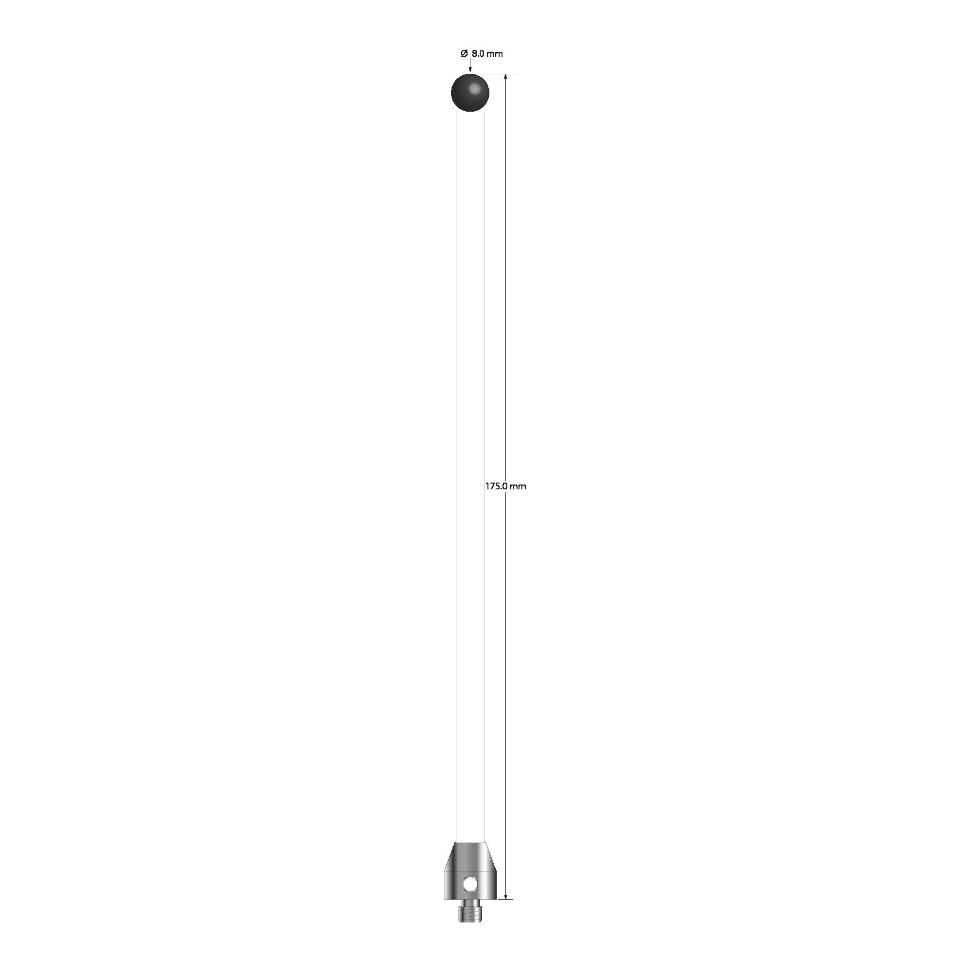ATG-80175-C-SN M5 stylus with 8.0mm silicon nitride ball, ceramic stem, and stainless steel base, 175mm long by Q-Mark Manufacturing, Inc.