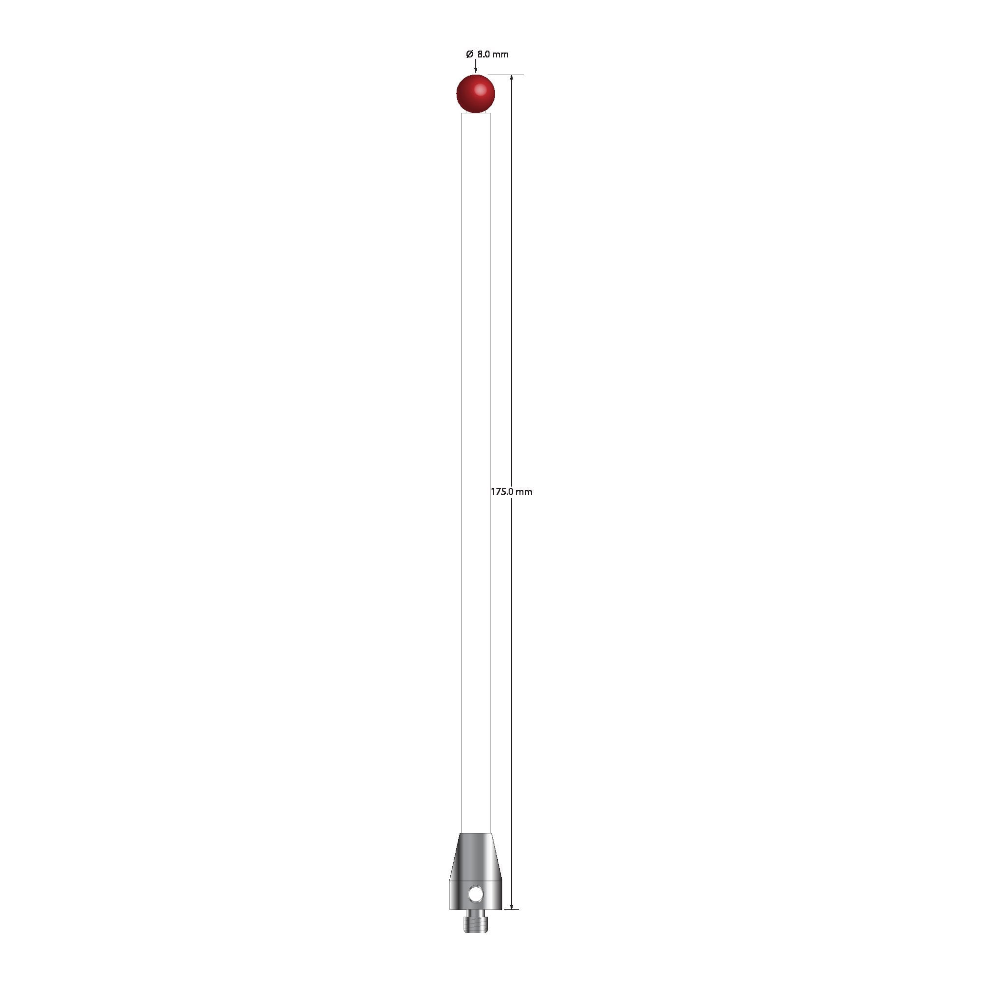 ATG-80175-C M5 stylus with 8.0mm ruby ball, ceramic stem, and aluminum base, 175.0mm long by Q-Mark Manufacturing, Inc.