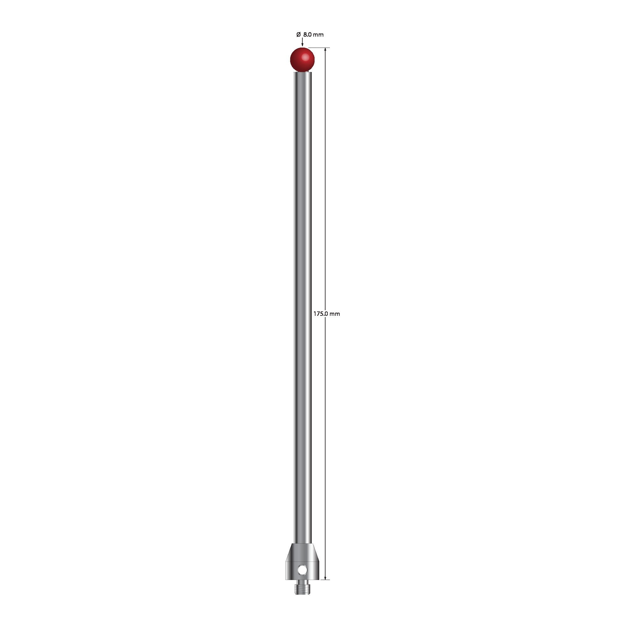 ATG-80175 M5 8.0mm ruby ball stylus with carbide stem and stainless steel base, 175mm long by Q-Mark Manufacturing, Inc.