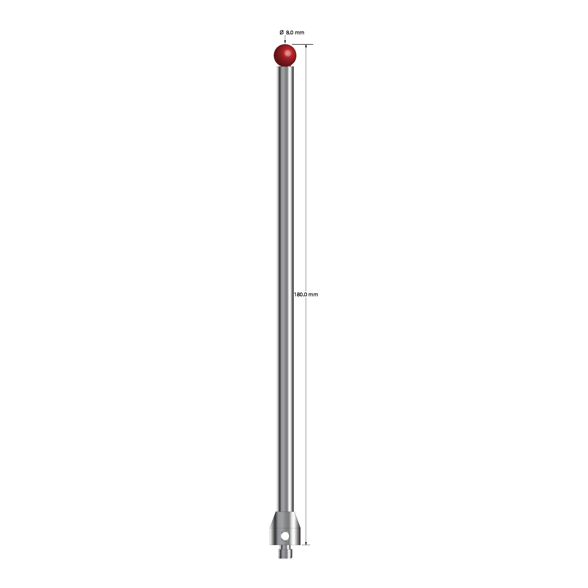 ATG-80180 M5 stylus with 8.0mm ruby ball, carbide stem, and stainless steel base, 180mm long by Q-Mark Manufacturing, Inc.