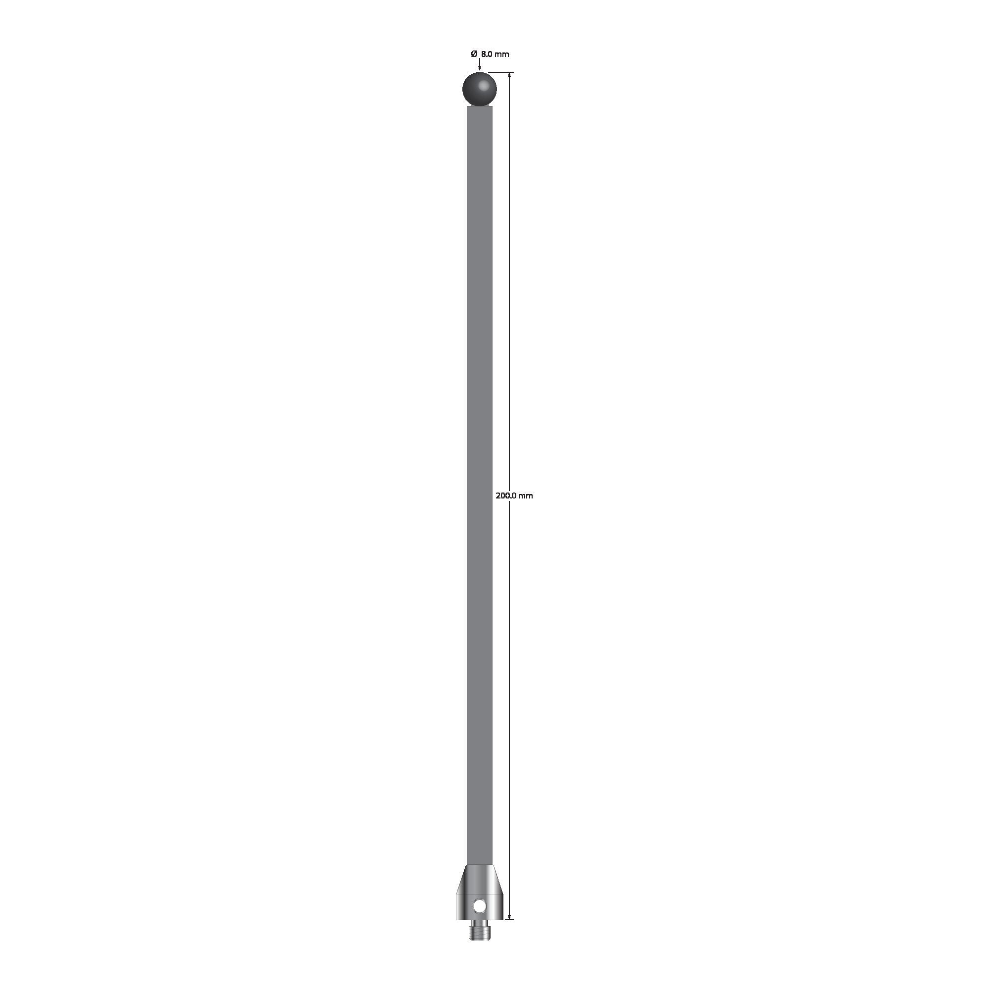 ATG-80200-TX-SN M5 stylus with 8.0mm silicon nitride ball, carbon fiber stem, and titanium base, 200.0mm long by Q-Mark Manufacturing, Inc.