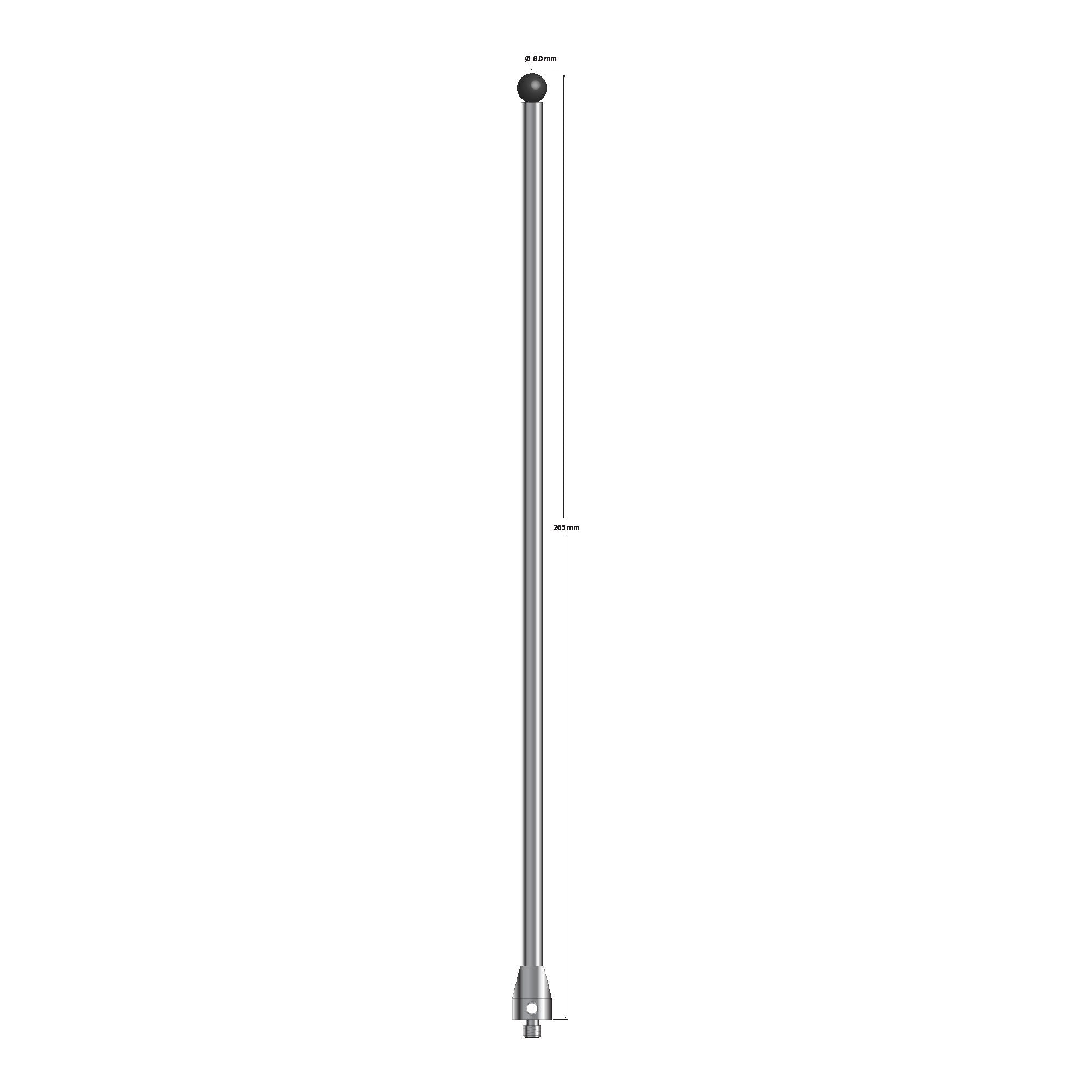 ATG-80265-SN M5 stylus with 8.0mm silicon nitride ball, carbide stem, and stainless steel base, 265mm long by Q-Mark Manufacturing, Inc.
