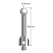 ATG-8040-Z M5 stylus with 8.0mm zirconia ball, carbide stem, and stainless steel base, 40.0mm long by Q-Mark Manufacturing, Inc.