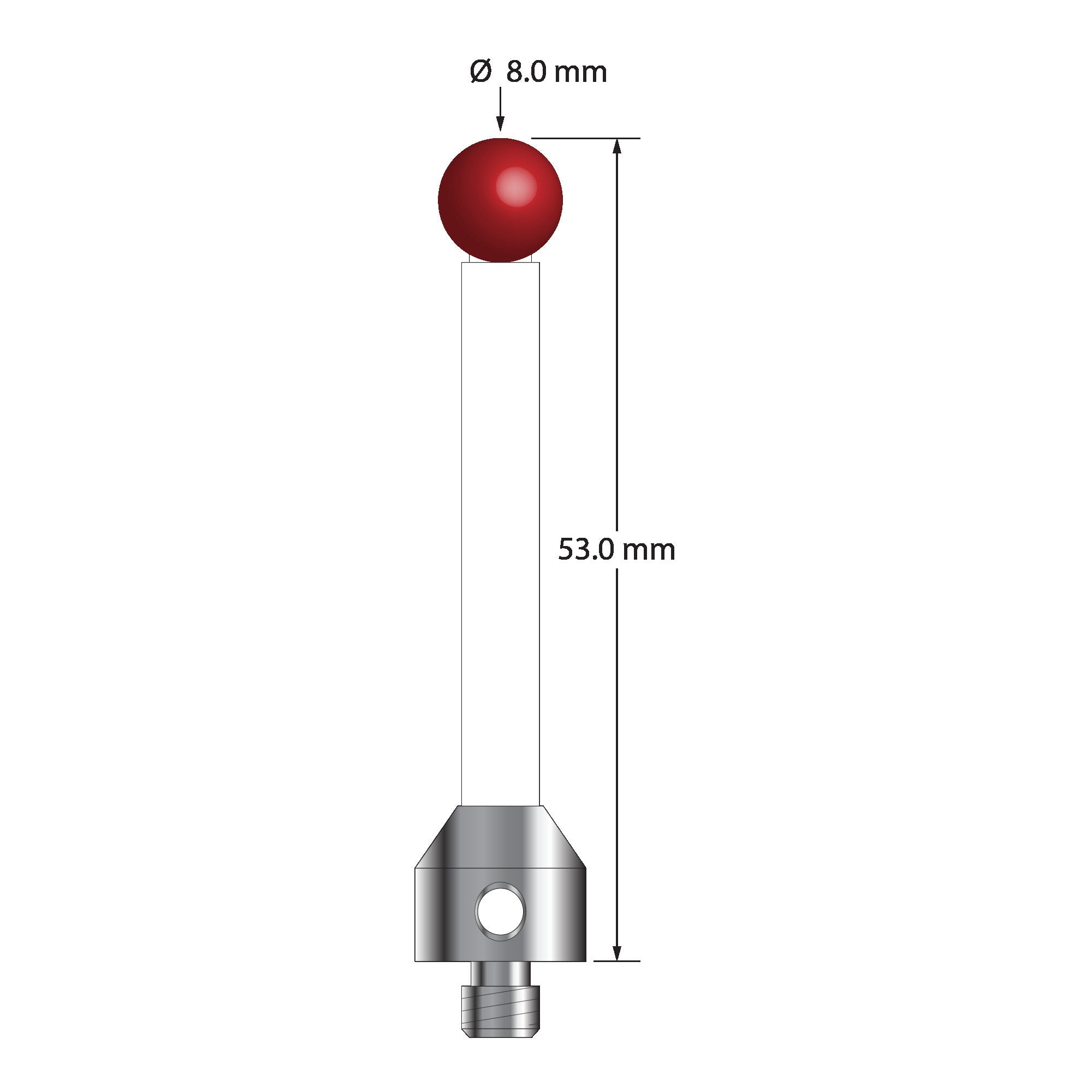 ATG-8053-C M5 stylus with 8.0mm ruby ball, ceramic stem, and aluminum base, 53.0mm long by Q-Mark Manufacturing, Inc.