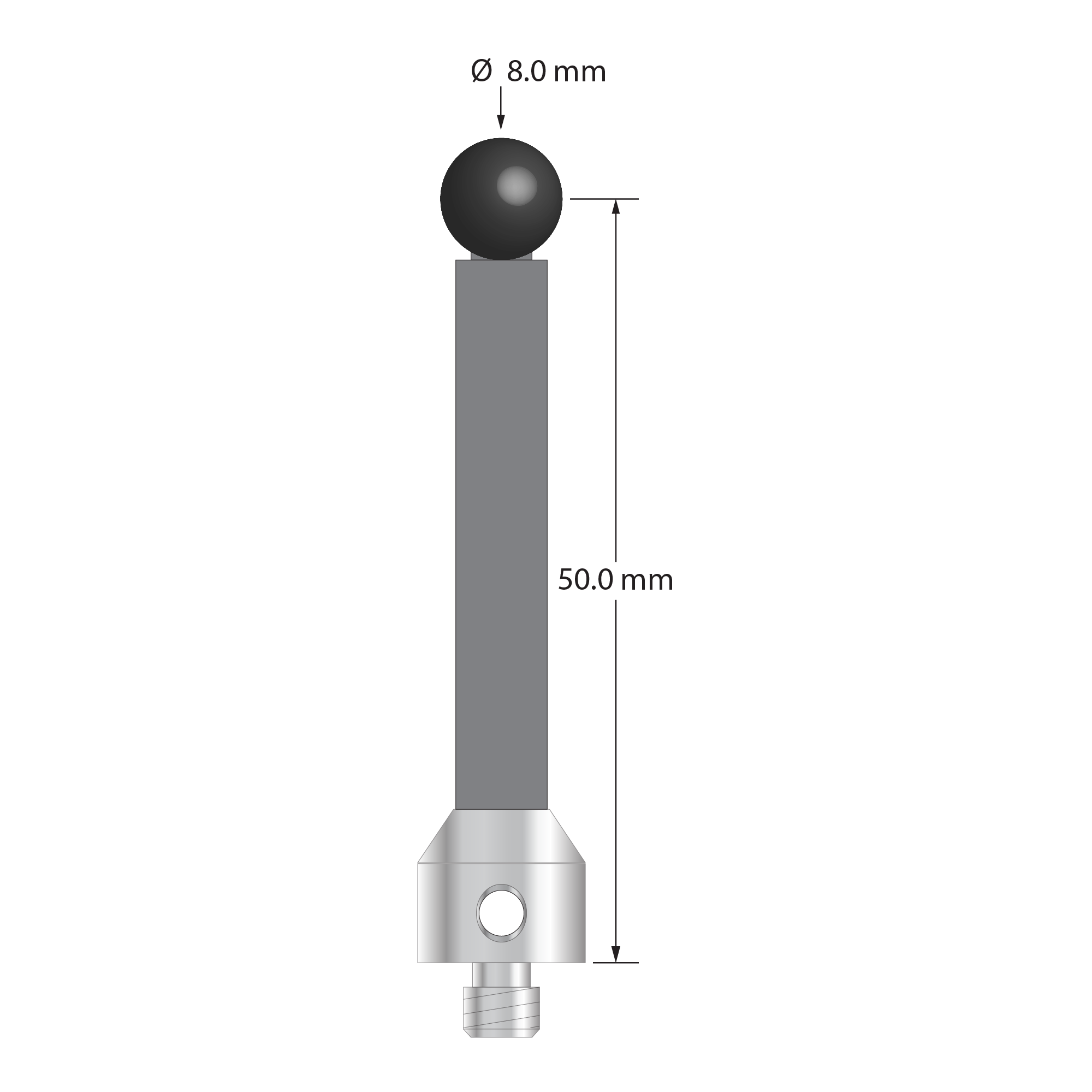 ATG-8054-G-SN M5 stylus with 8.0mm silicon nitride ball, carbon fiber stem, and stainless steel base by Q-Mark Manufacturing, Inc.