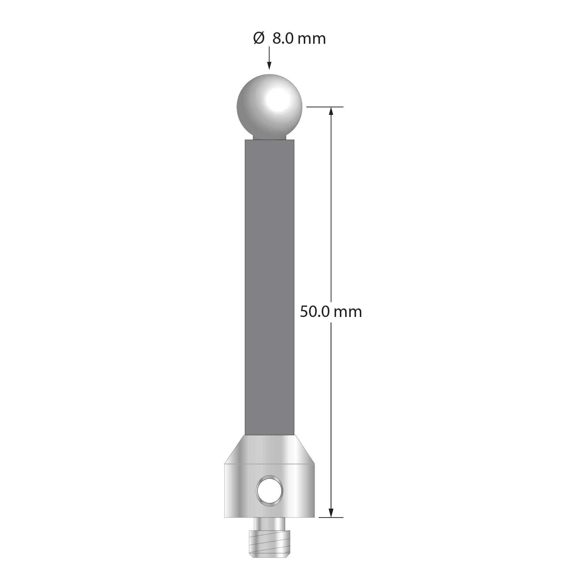 ATG-8054-G-Z M5 stylus with 8.0mm zirconia ball, carbon fiber stem, and stainless steel base by Q-Mark Manufacturing, Inc.