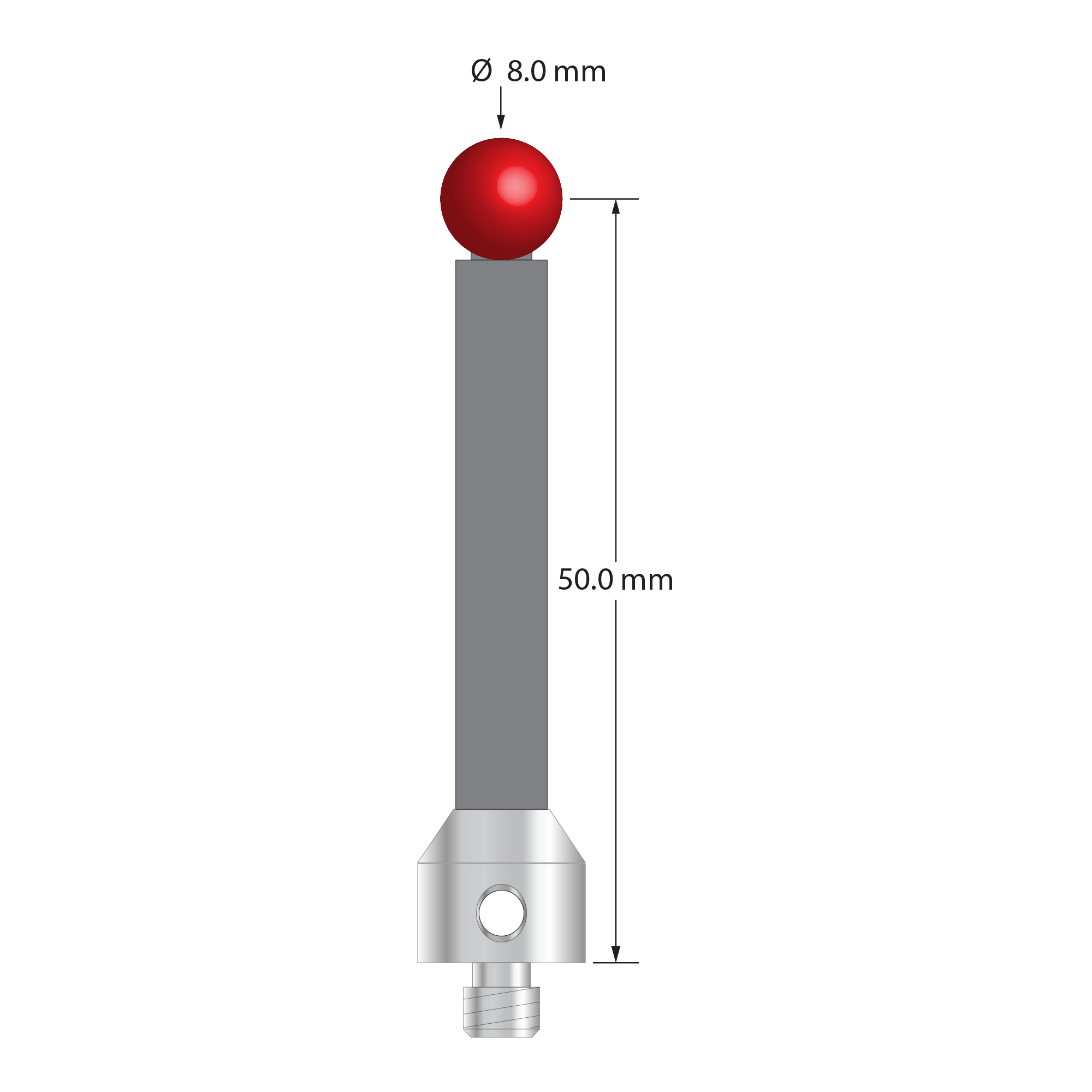 ATG-8054-G M5 stylus with 8.0mm ruby ball, carbon fiber stem, and stainless steel base by Q-Mark Manufacturing, Inc.