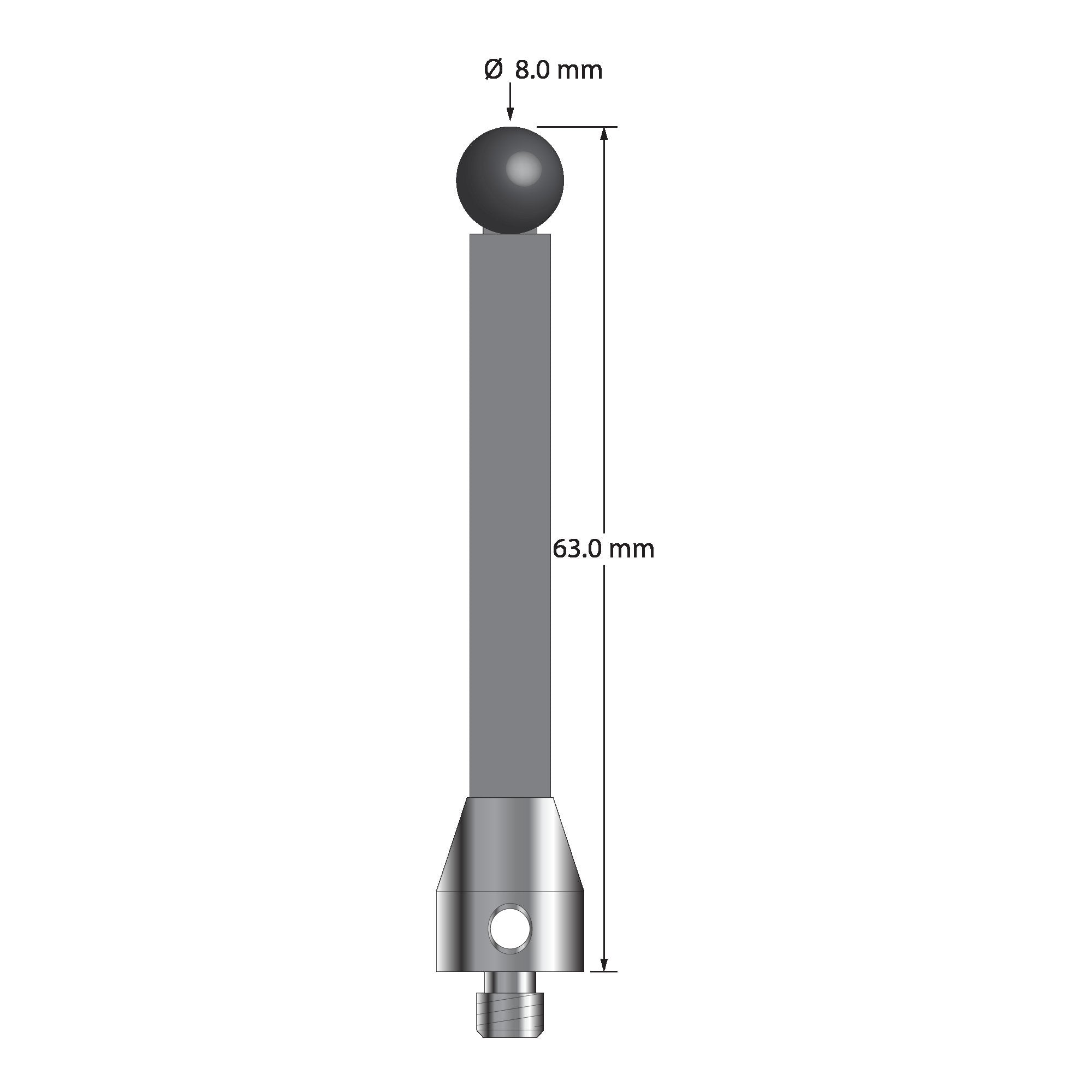 ATG-8063-TX-SN M5 stylus with 8.0mm silicon nitride ball, carbon fiber stem, and titanium base, 63mm long by Q-Mark Manufacturing, Inc.