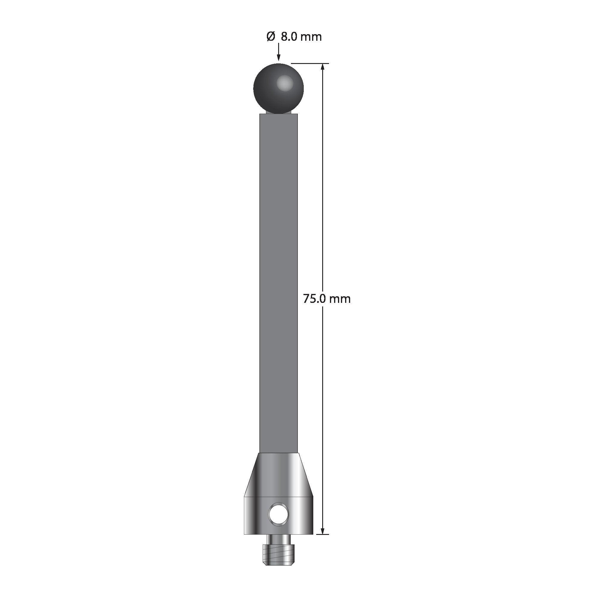 ATG-8075-TX-SN M5 stylus with 8.0mm silicon nitride ball, carbon fiber stem, and titanium base, 75mm long by Q-Mark Manufacturing, Inc.