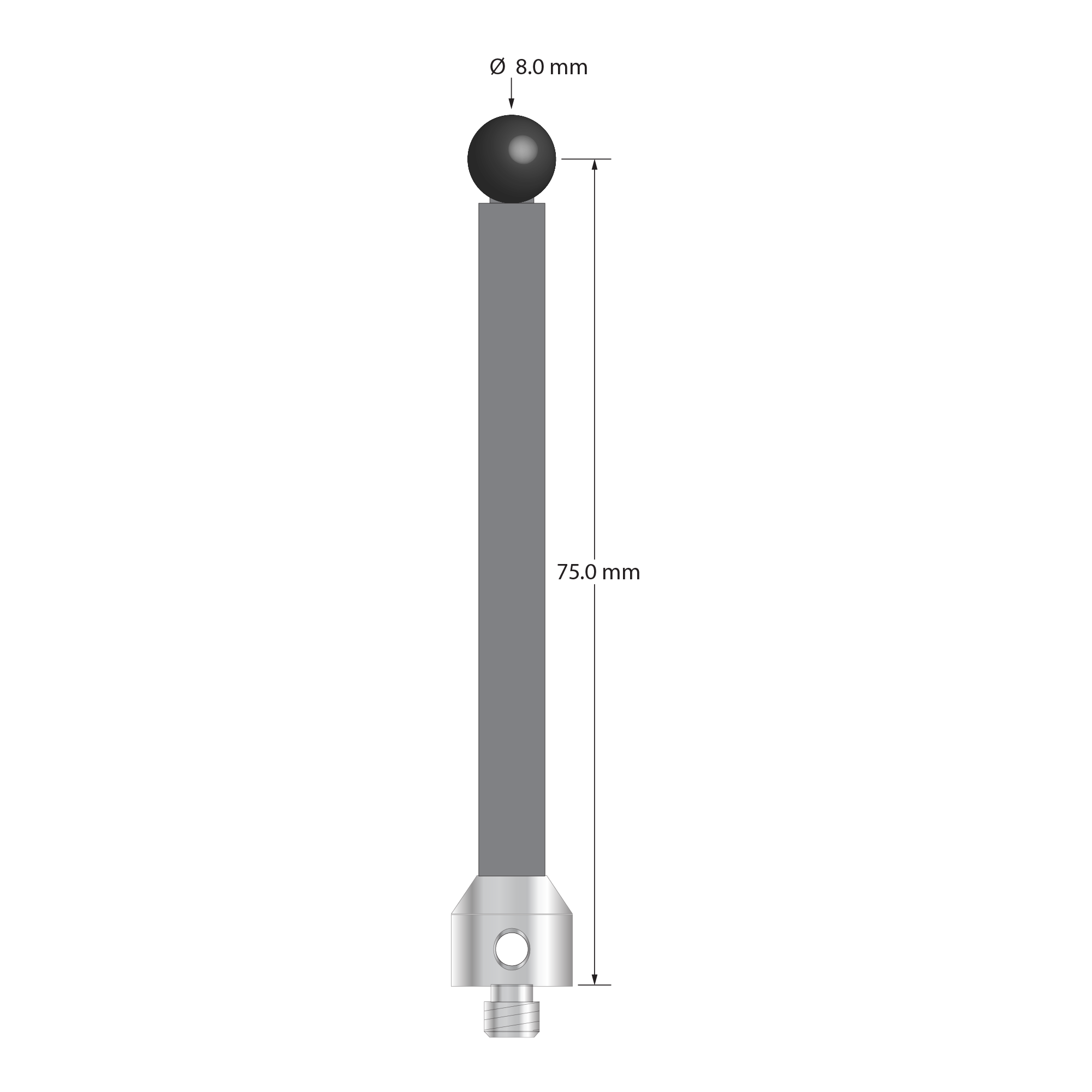 ATG-8079-G-SN M5 stylus with 8.0mm silicon nitride ball, carbon fiber stem, and stainless steel base by Q-Mark Manufacturing, Inc.