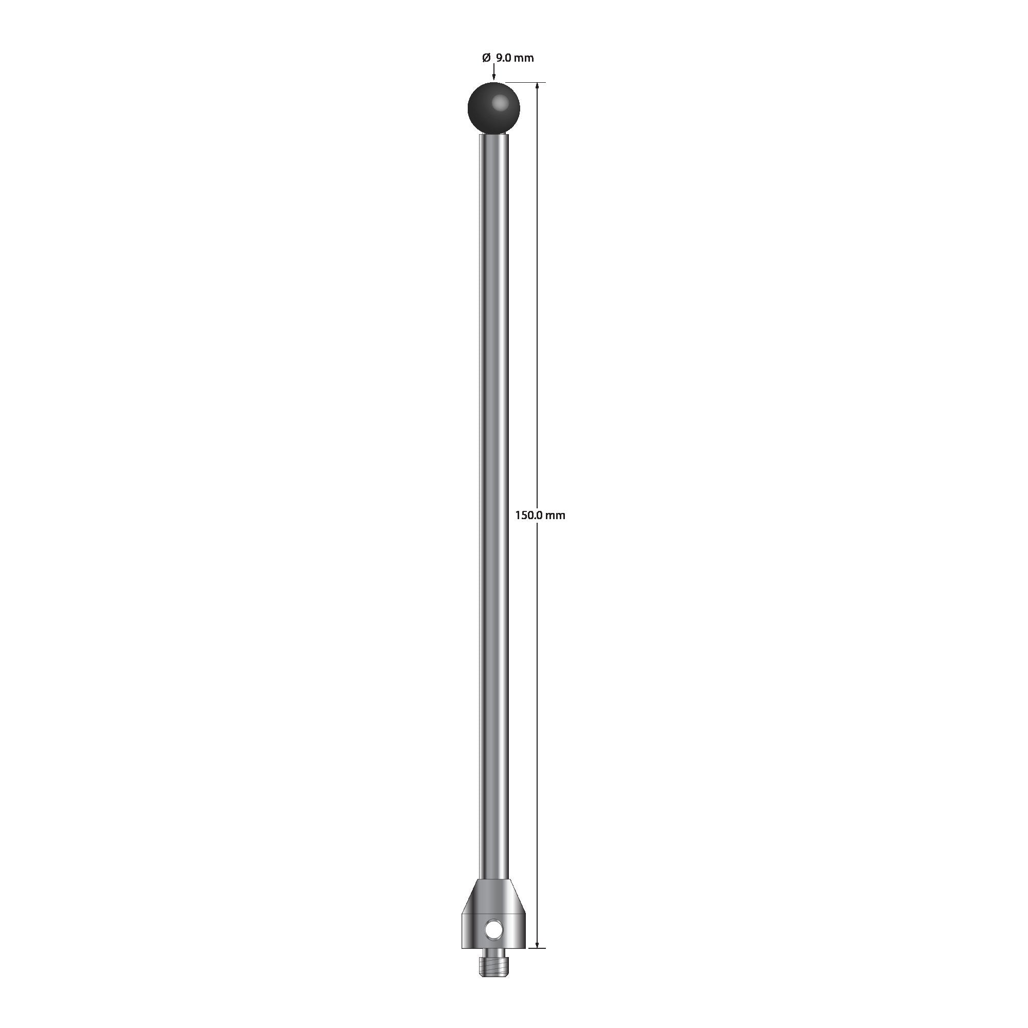 ATG-90150-SN M5 stylus with 9.0mm silicon nitride ball, carbide stem, and stainless steel base, 150mm long by Q-Mark Manufacturing, Inc.