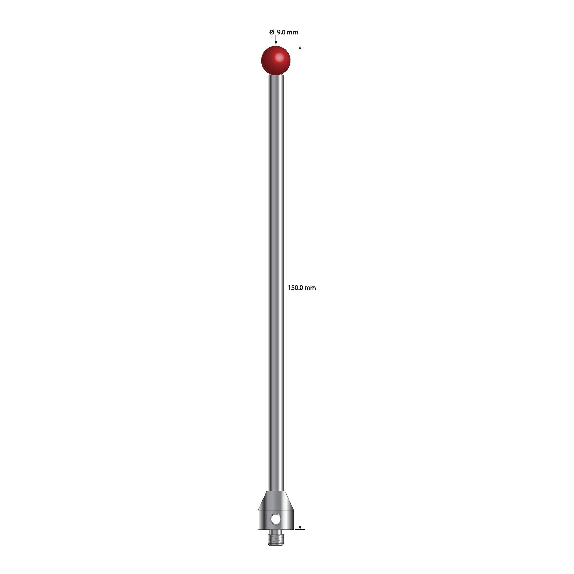 ATG-90150 M5 stylus with 9.0mm ruby ball, carbide stem, and stainless steel base, 150mm long by Q-Mark Manufacturing, Inc.