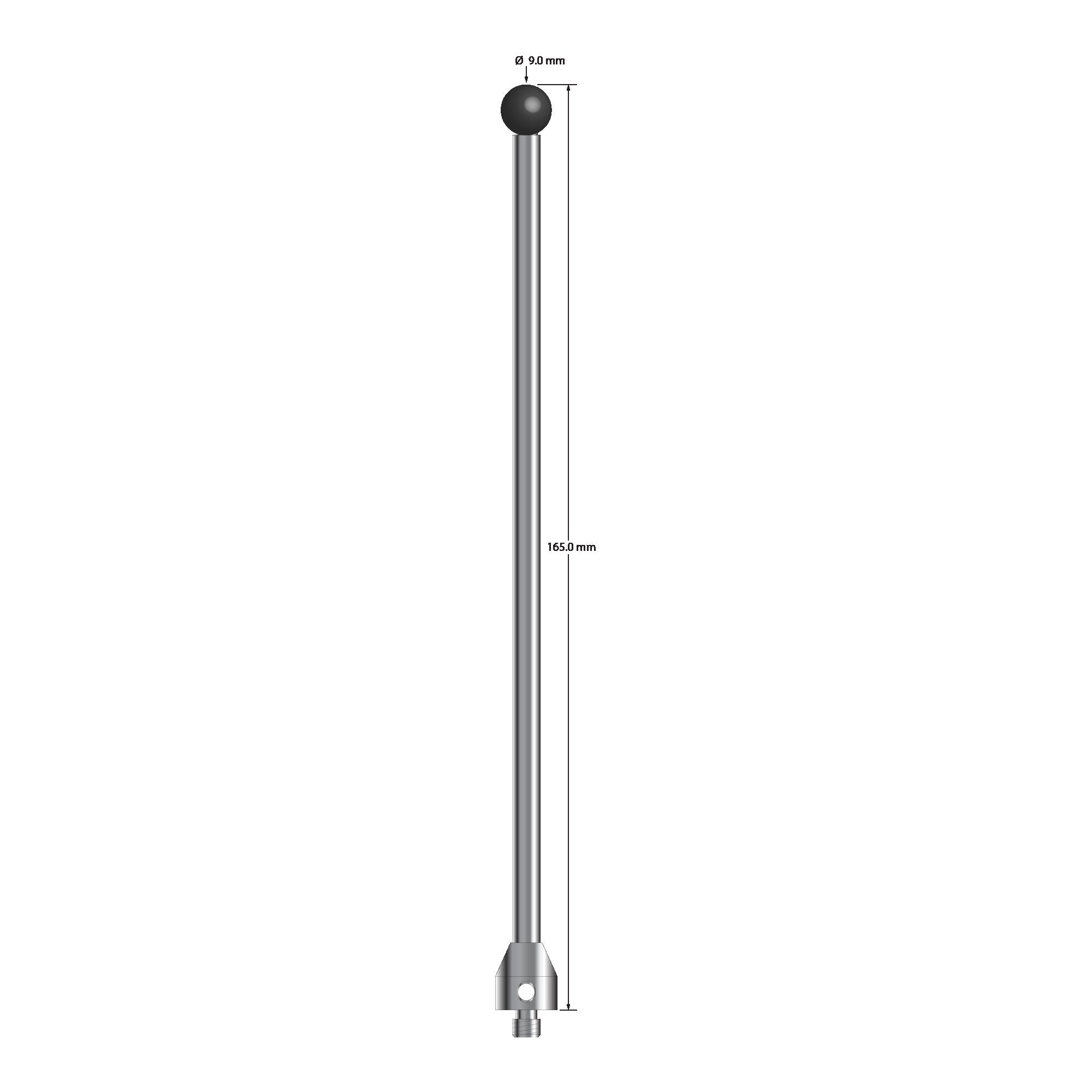 ATG-90165-SN M5 stylus with 9.0mm silicon nitride ball, carbide stem, stainless steel base, 165mm long by Q-Mark Manufacturing, Inc.
