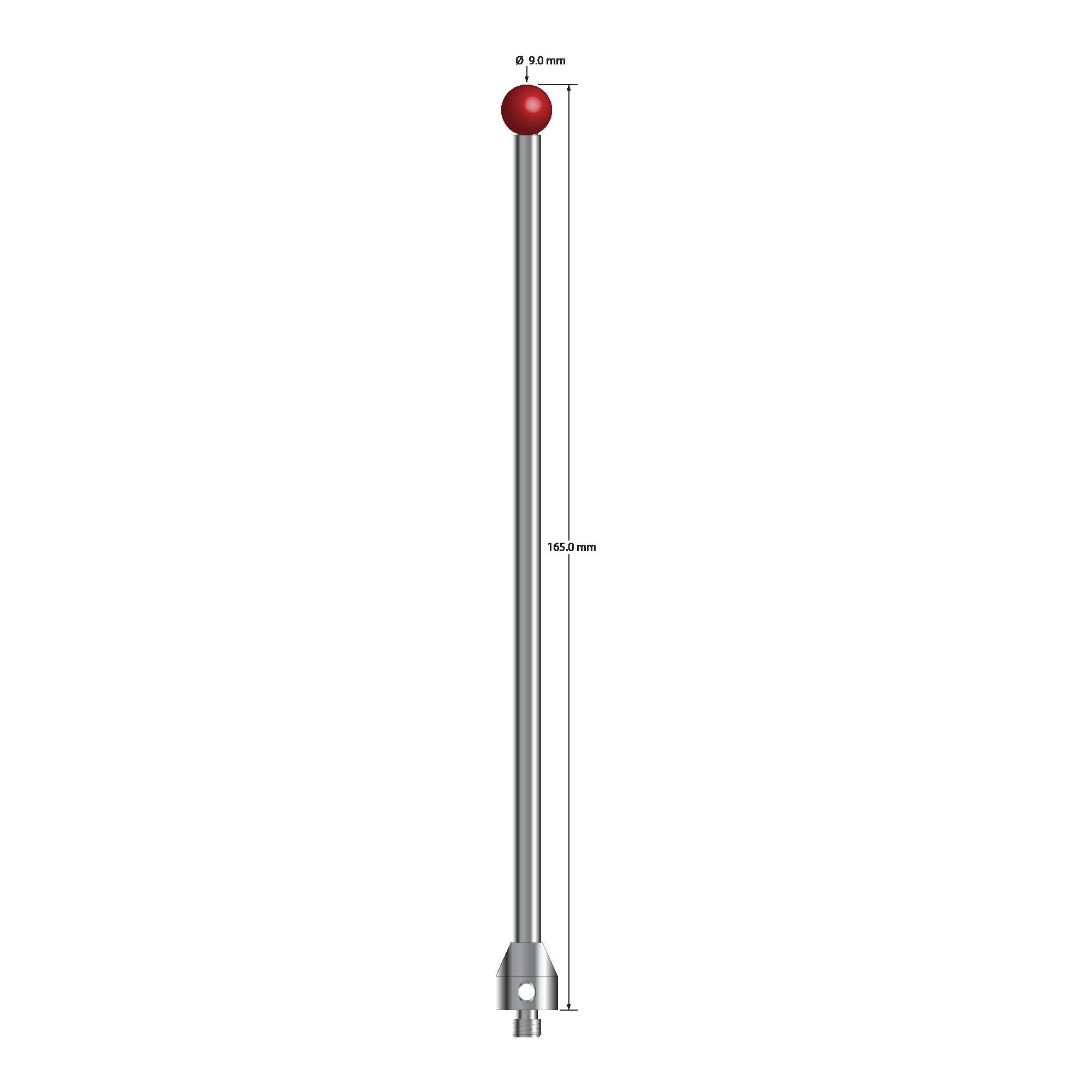 ATG-90165 M5 stylus with 9.0mm ruby ball, carbide stem, and stainless steel base, 165mm long by Q-Mark Manufacturing, Inc.