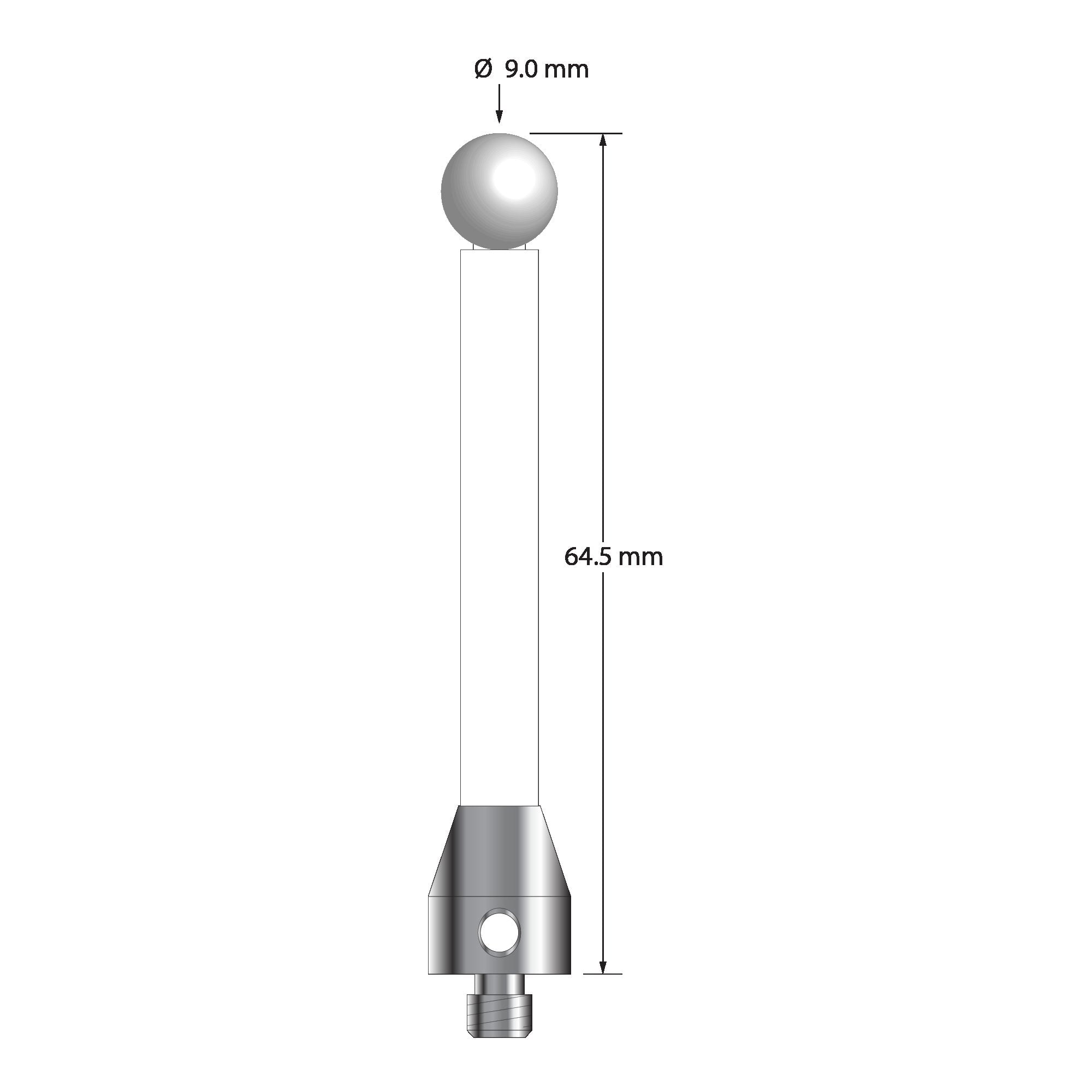 ATG-9064.5-C-Z M5 stylus with 9.0mm zirconia ball, ceramic shaft, and aluminum base, 64.5mm long by Q-Mark Manufacturing, Inc.