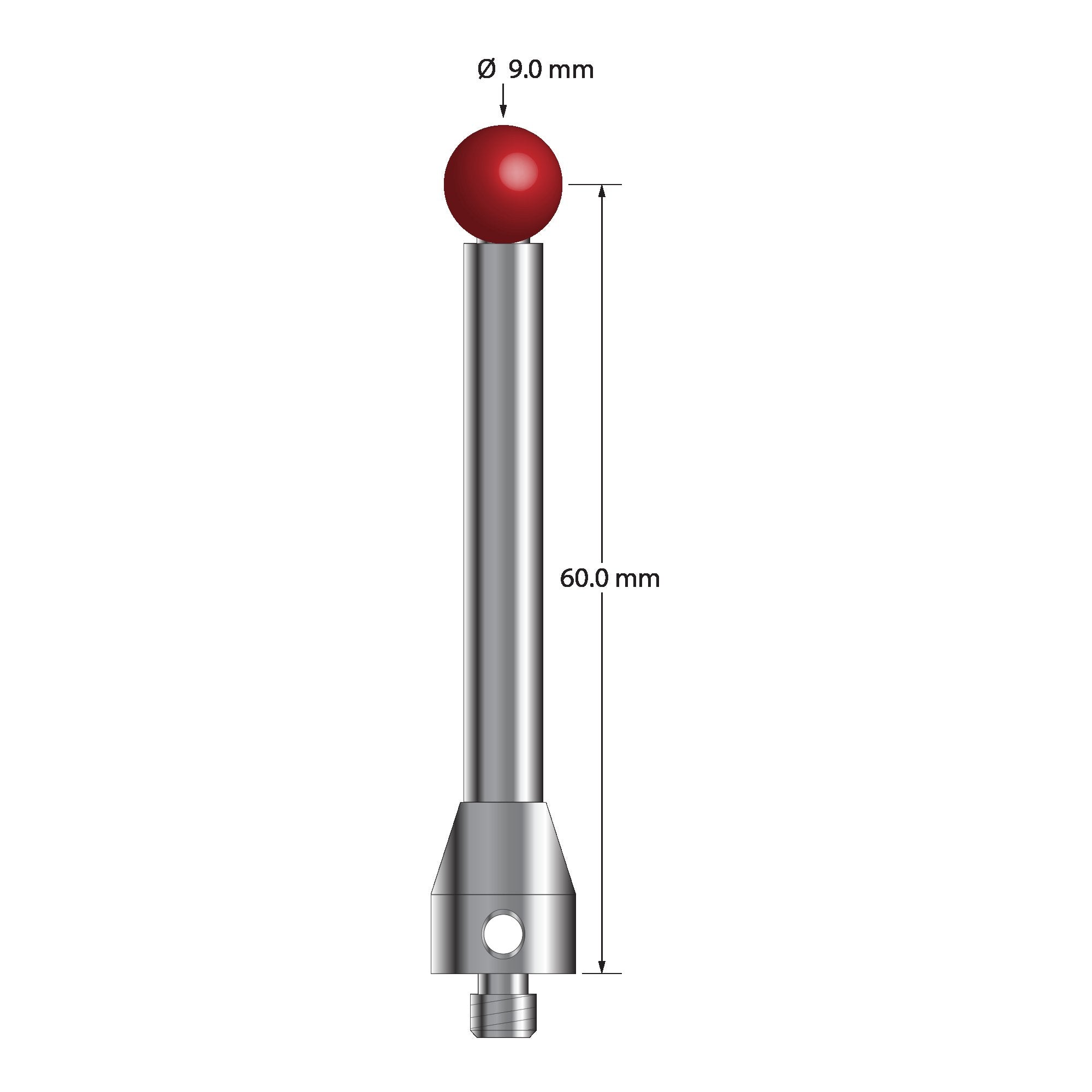 ATG-9064.5 M5 stylus with 9.0mm ruby ball, carbide stem, and stainless steel base, 60.0mm long by Q-Mark Manufacturing, Inc.