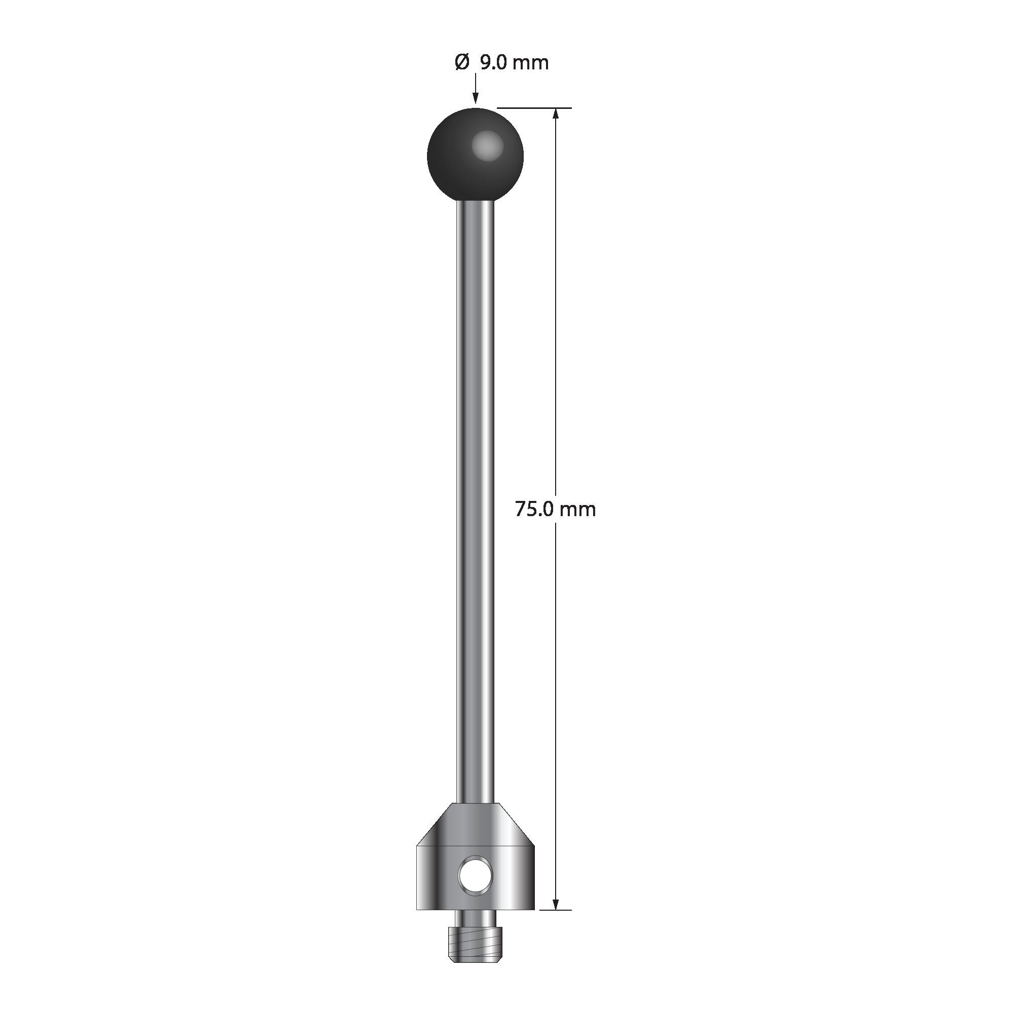 ATG-9075-SN M5 stylus with 9.0mm silicon nitride ball, carbide stem, and stainless steel base, 75.0mm long by Q-Mark Manufacturing, Inc.