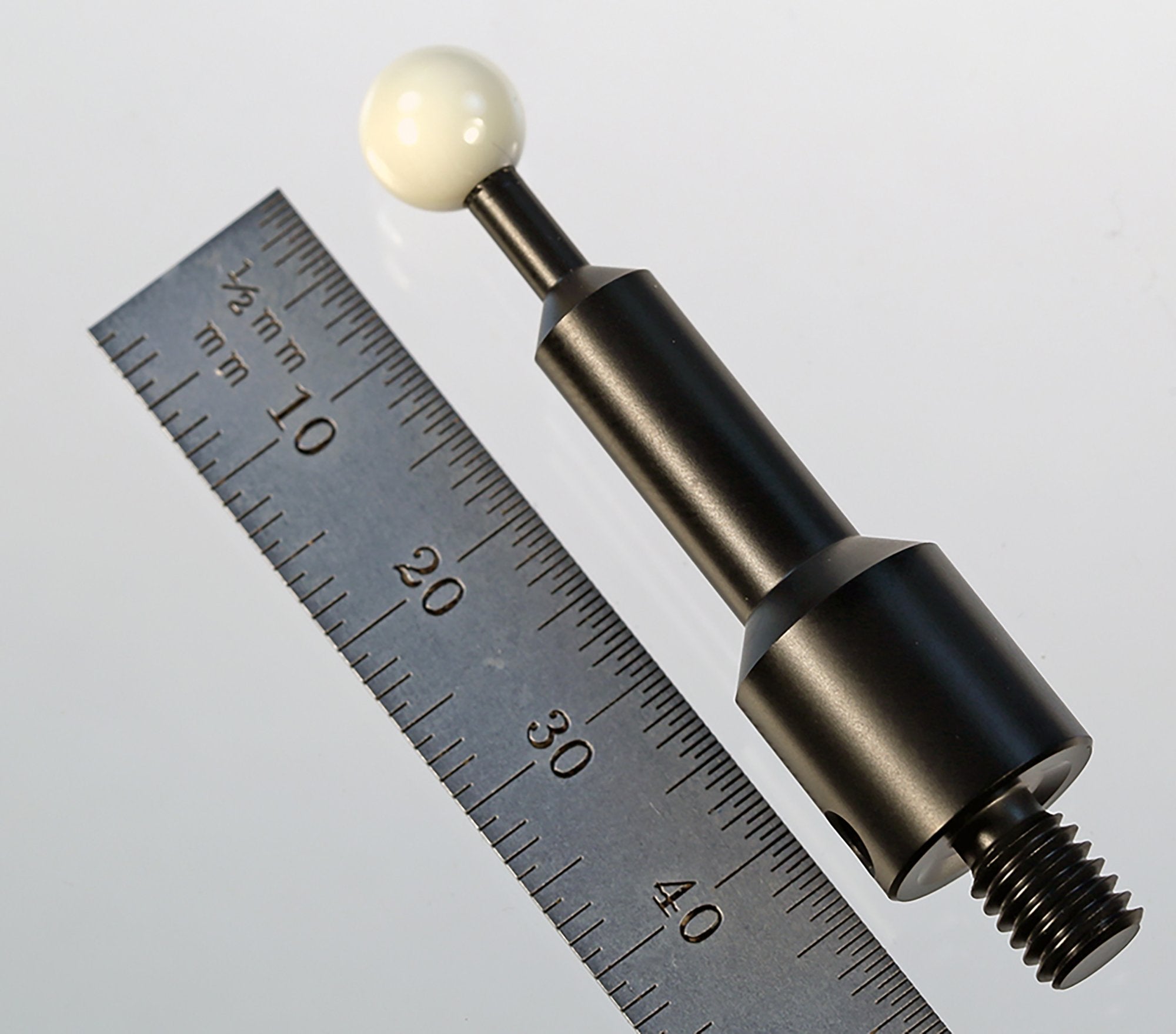 CAL-DK8-C M6 8.0mm ceramic calibration sphere on blackened stainless steel post.