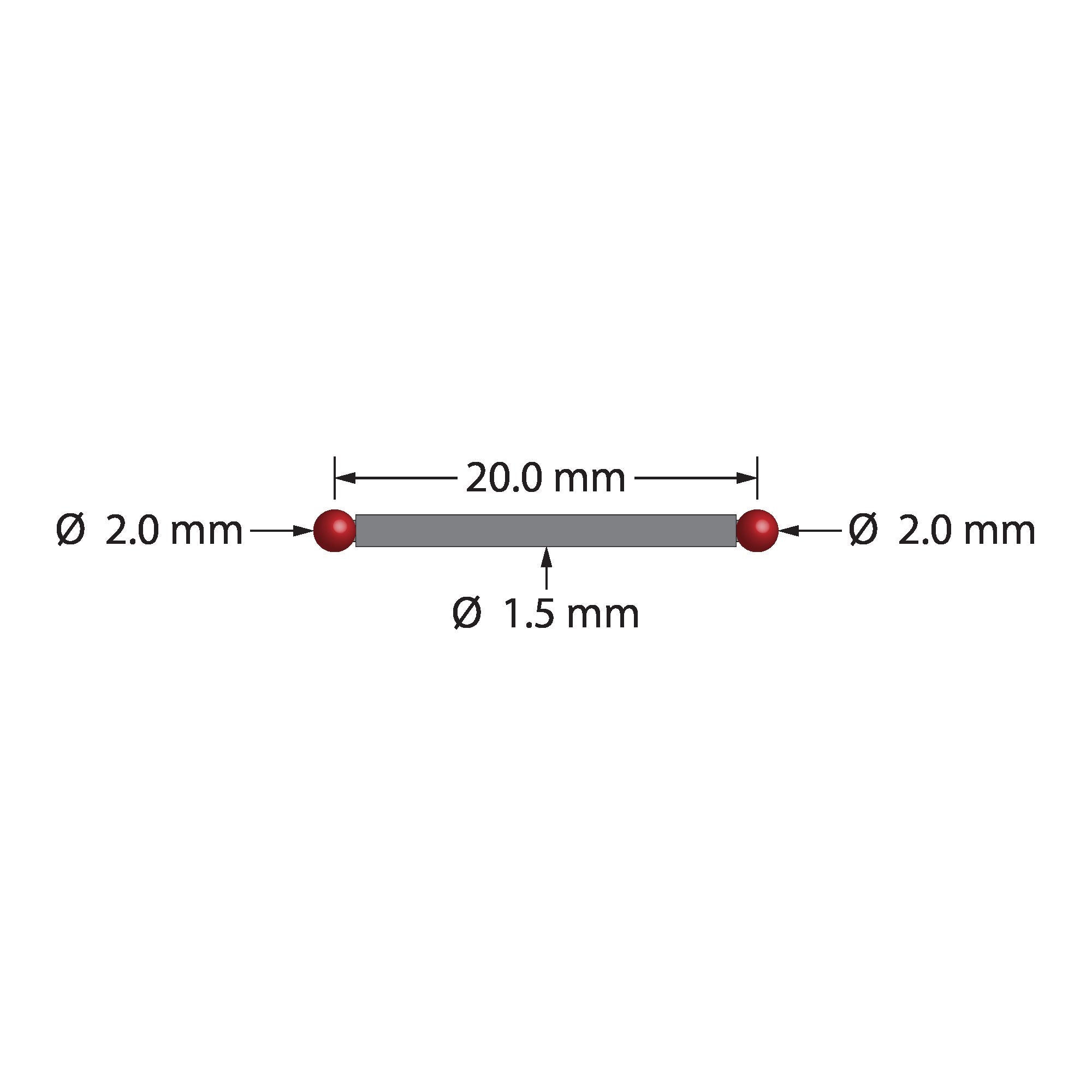 CT-2022 CT calibration artifact with two 2.0mm ruby spheres on a carbon fiber strut, 20.0mm center-to-center.
