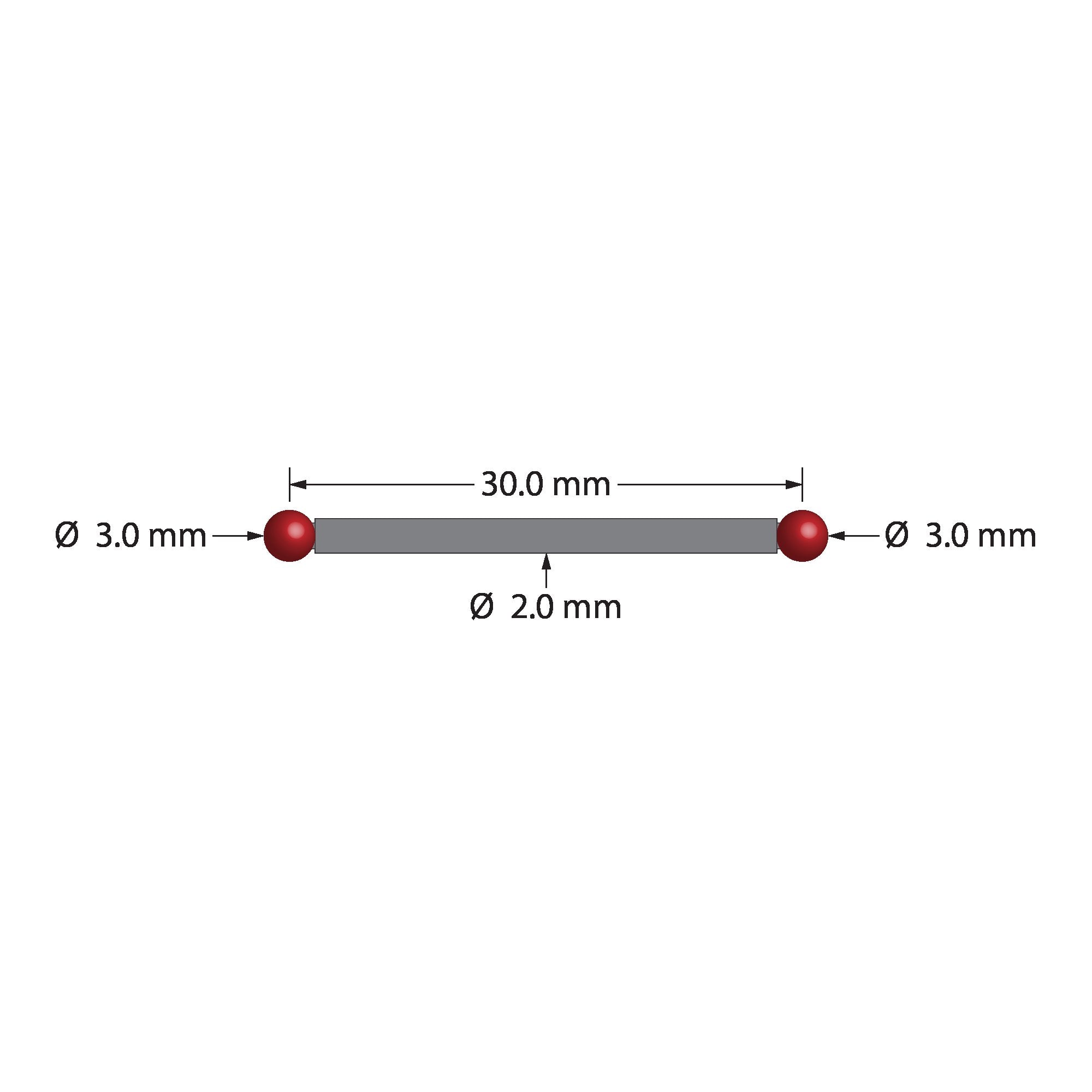 CT-3033 double-ended CT calibration artifact with two ruby spheres on a carbon fiber strut.