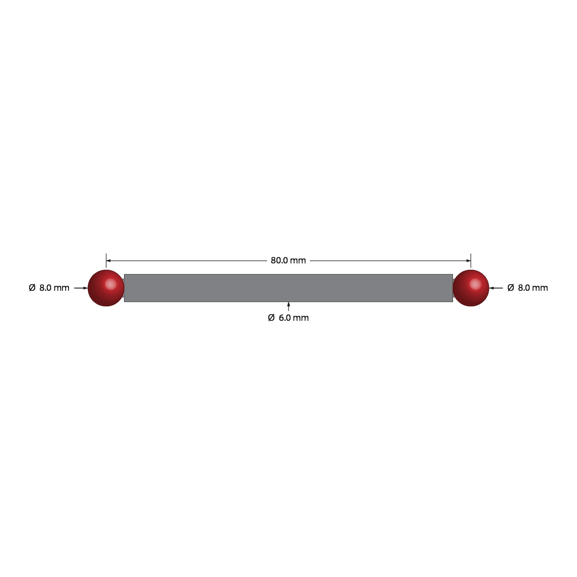 CT-8088 double-ended CT calibration artifact with two ruby spheres on a carbon fiber strut.