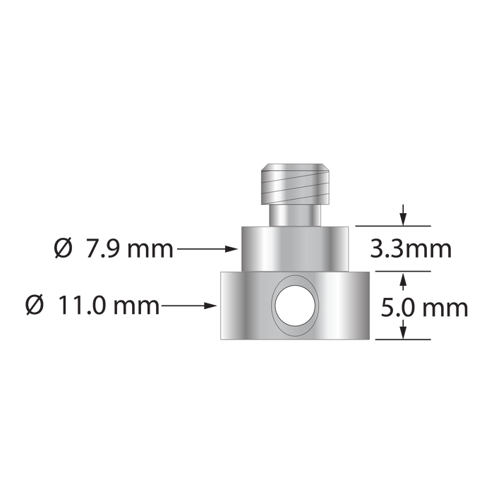 M5 screw for holding 30.0 mm diameter disk DSK-300.  Stainless steel.  Weight is 4.30 grams.