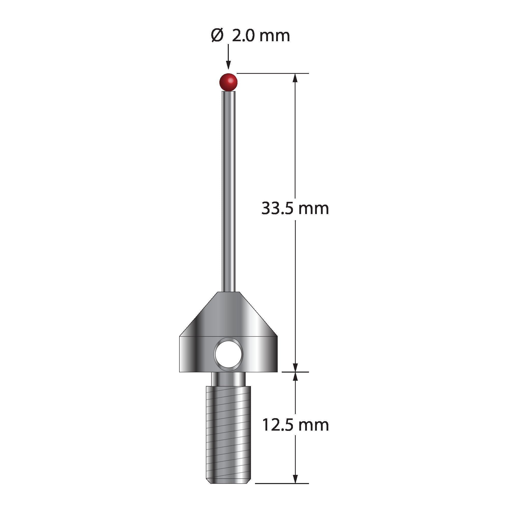 MSA-2033 M5 stylus with 2.0mm ruby ball, carbide shaft, and stainless steel base by Q-Mark Manufacturing, Inc.