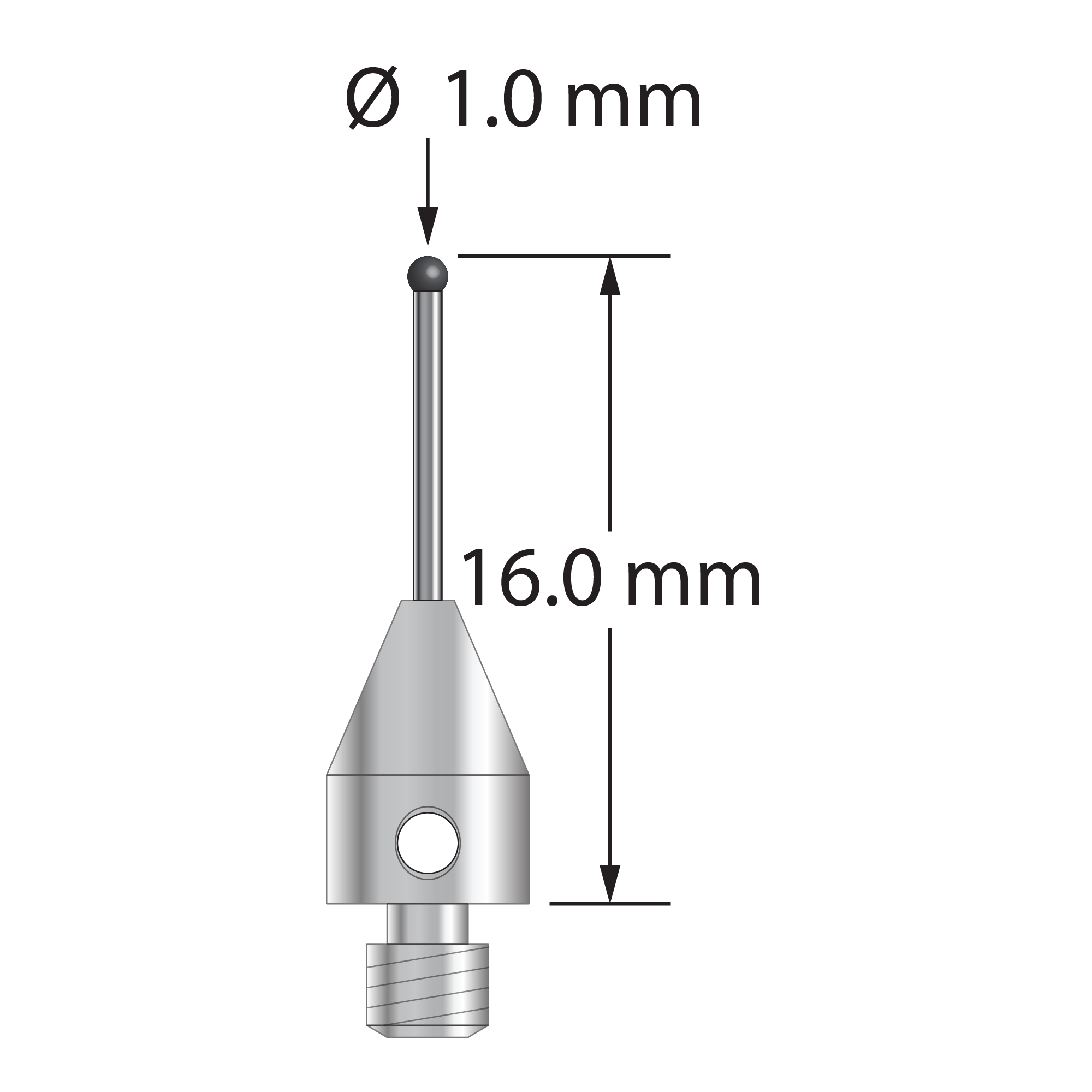 MTL-1016-C M3 stylus with 1.0mm carbide ball, 16.0mm length, stainless steel base by Q-Mark Manufacturing, Inc.