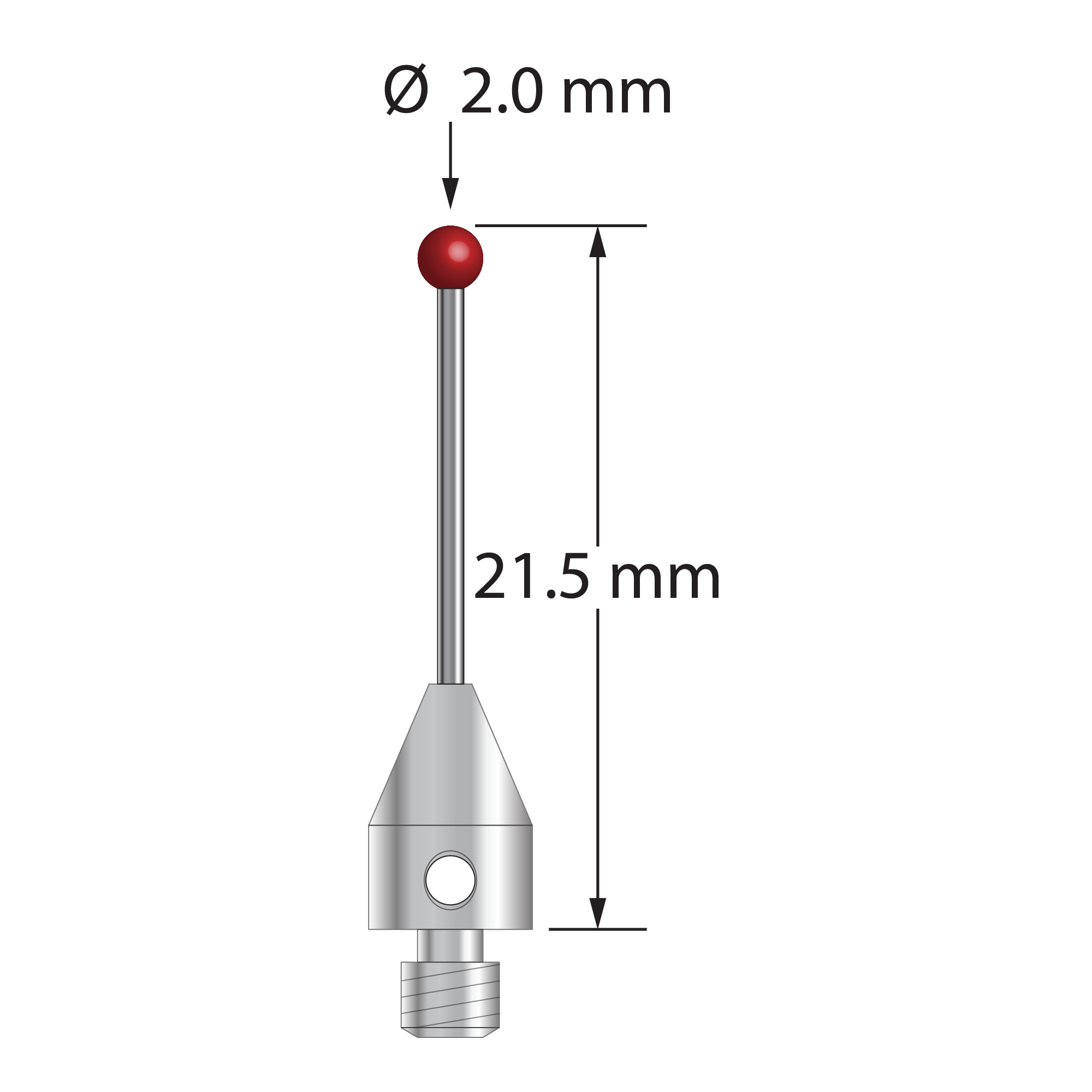 MTL-2021.5 M3 stylus with 2.0mm ruby ball, carbide stem, and stainless steel base, 21.5mm long by Q-Mark Manufacturing, Inc.