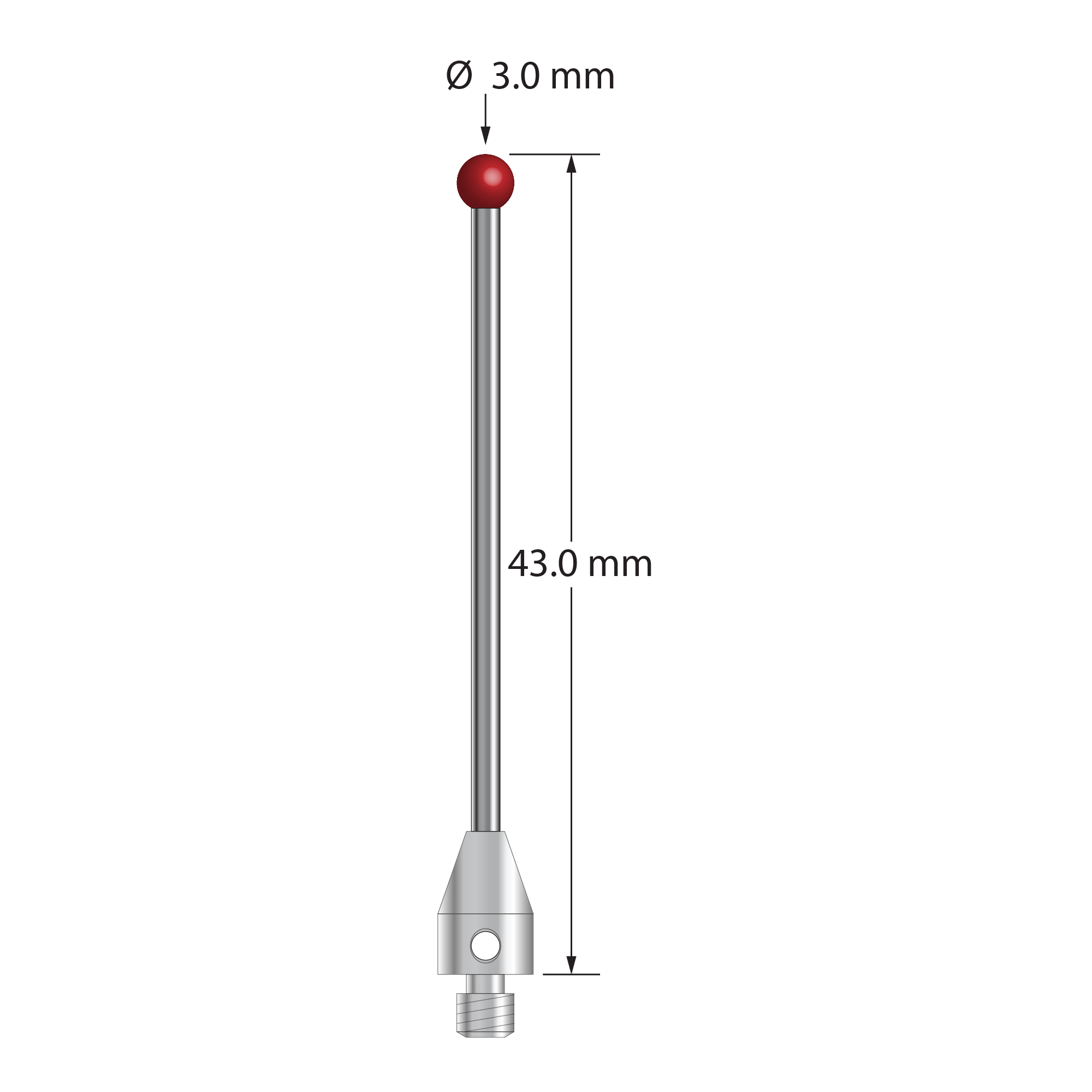 MTL-3042 M3 stylus with 3.0mm ruby ball, carbide stem, and stainless steel base, 43.0mm long by Q-Mark Manufacturing, Inc.