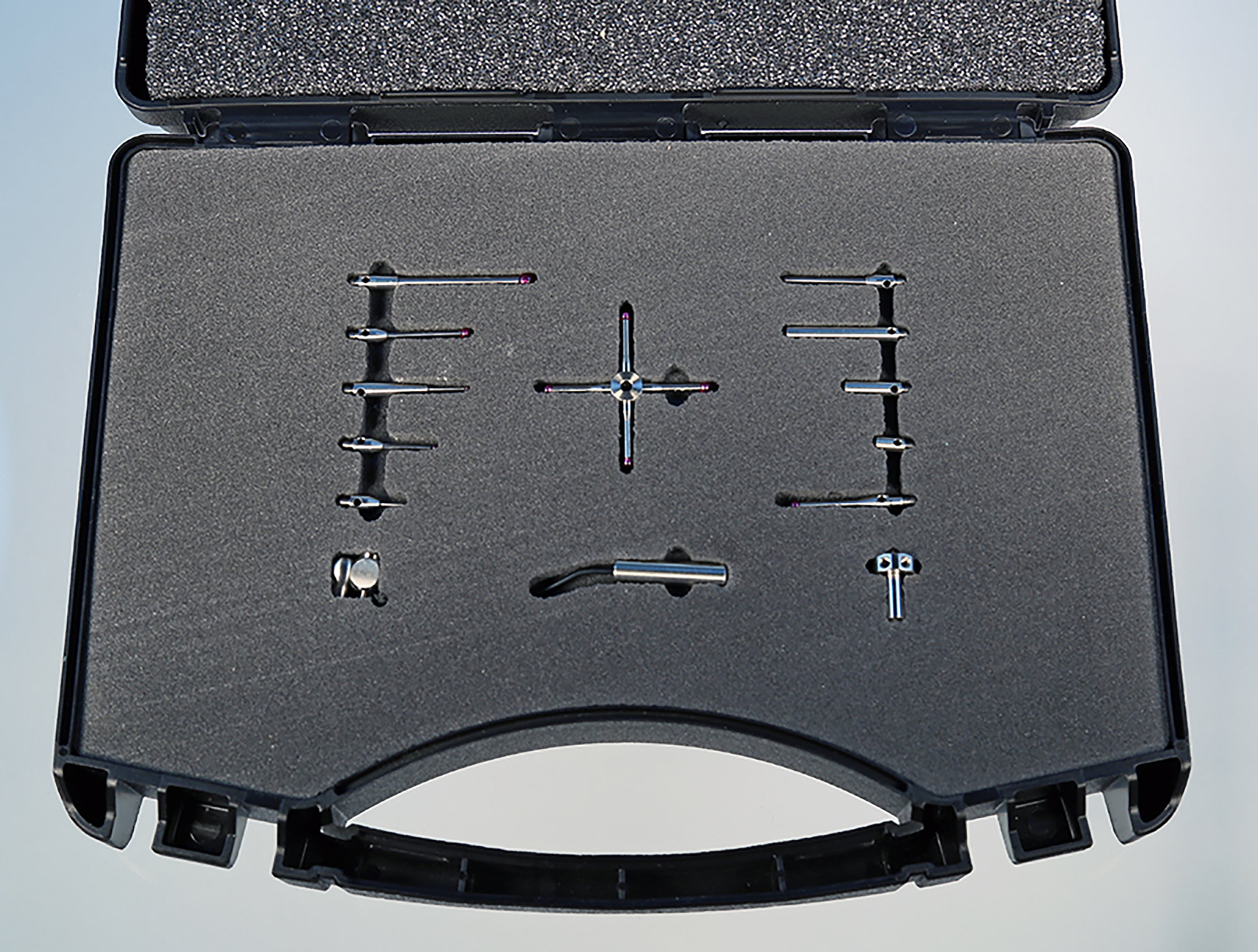 OGP-M2KIT M2 stylus kit with ruby, carbide, and adjustable star probes in a protective case.