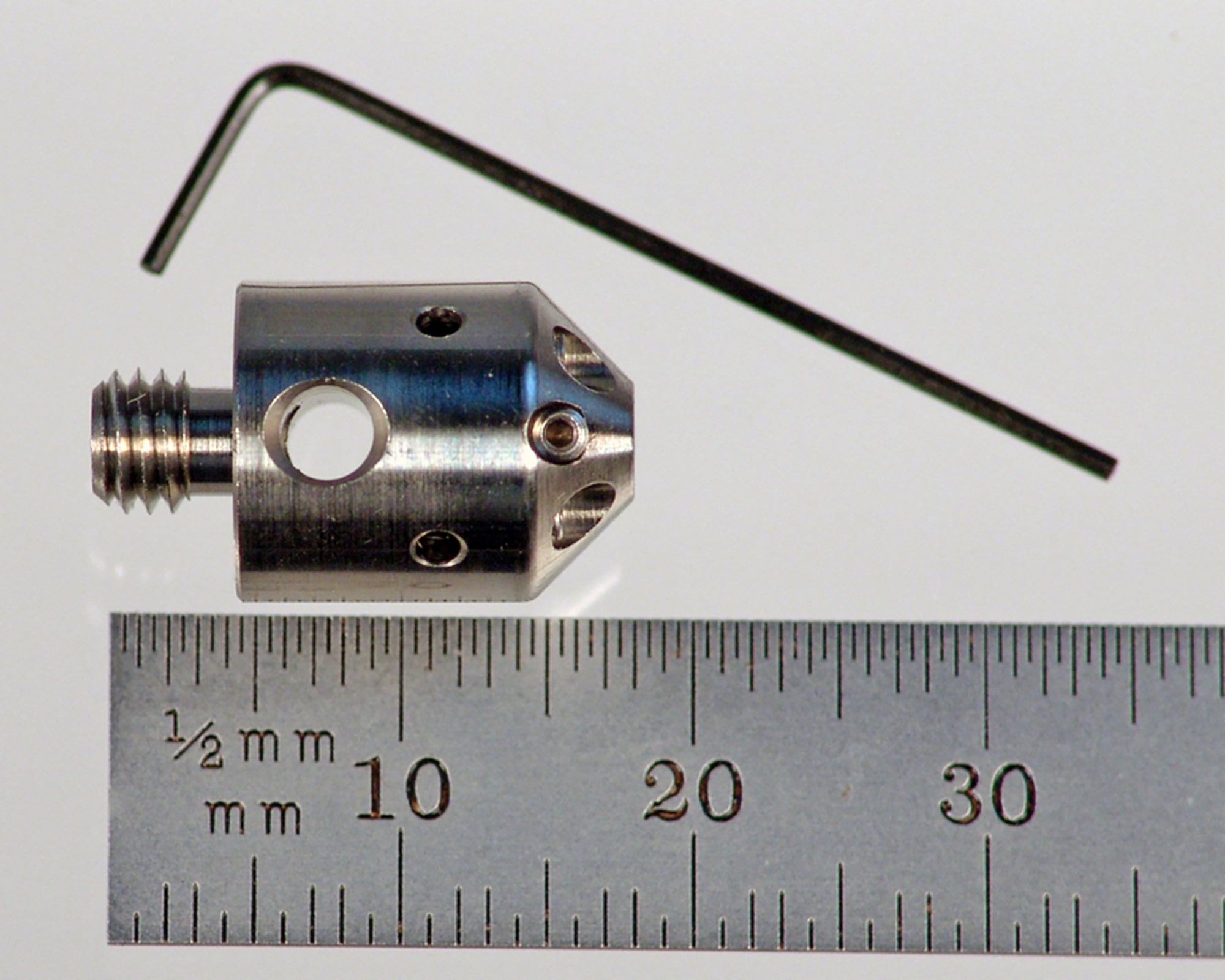 PH-200 unthreaded stylus holder, M5 threaded base, stainless steel, with hex wrench.