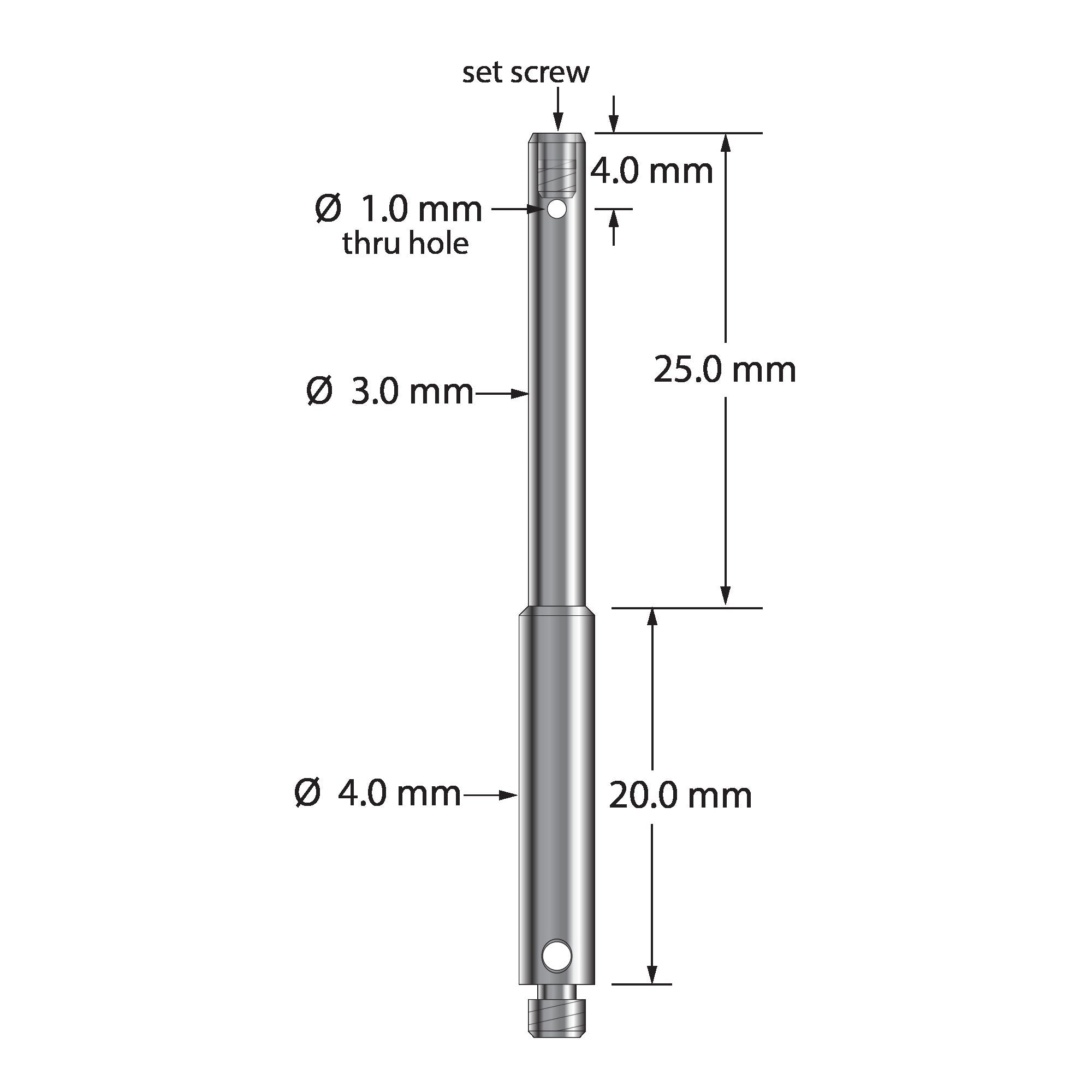 PH3-10 M3 right angle stylus holder, stainless steel, for 1.0mm unthreaded stylus.