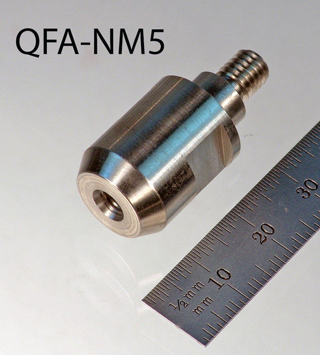 Faro compatible thread adapter, M6 x 1.0 male to M5 x 0.8 female.  Stainless steel.