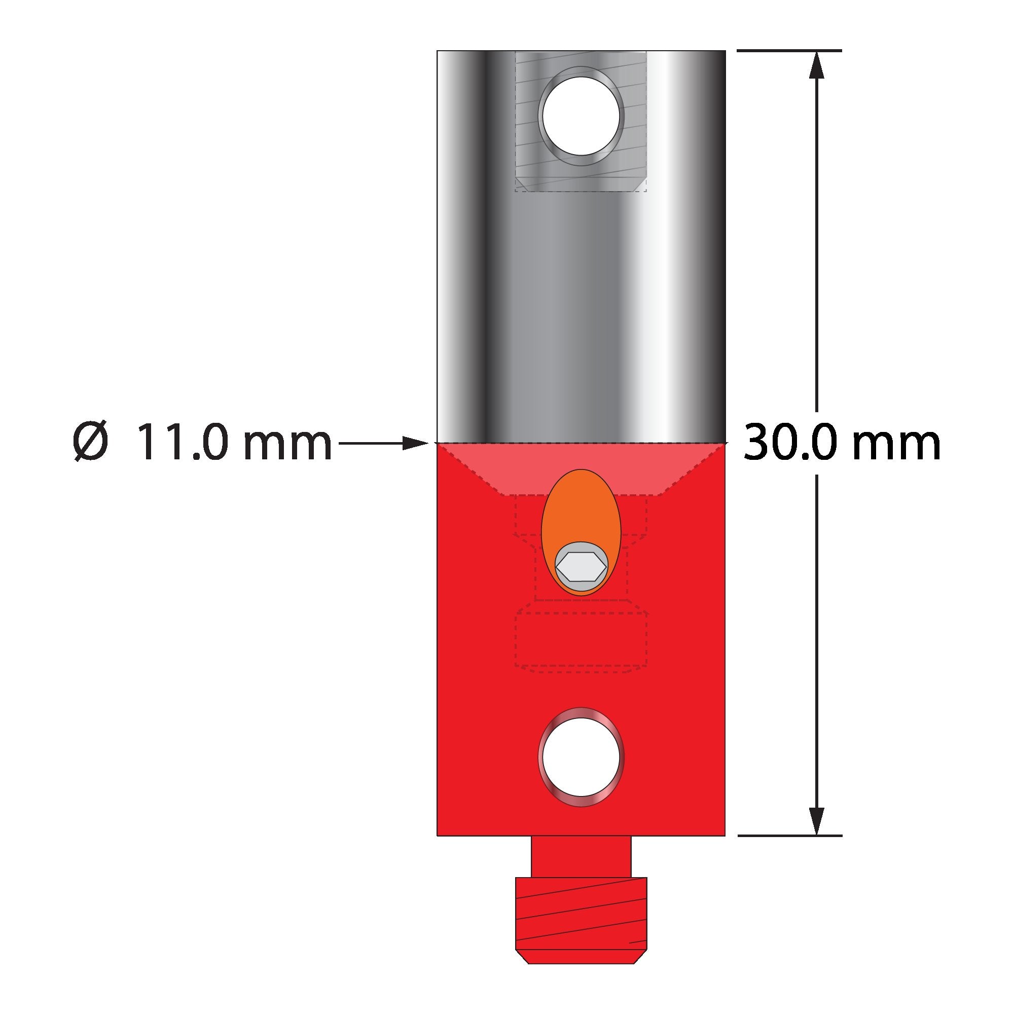 RAP-11PF-30 M5 rotary adapter, 11.0mm diameter, anodized aluminum with titanium end, 30.0mm long by Q-Mark Manufacturing, Inc.