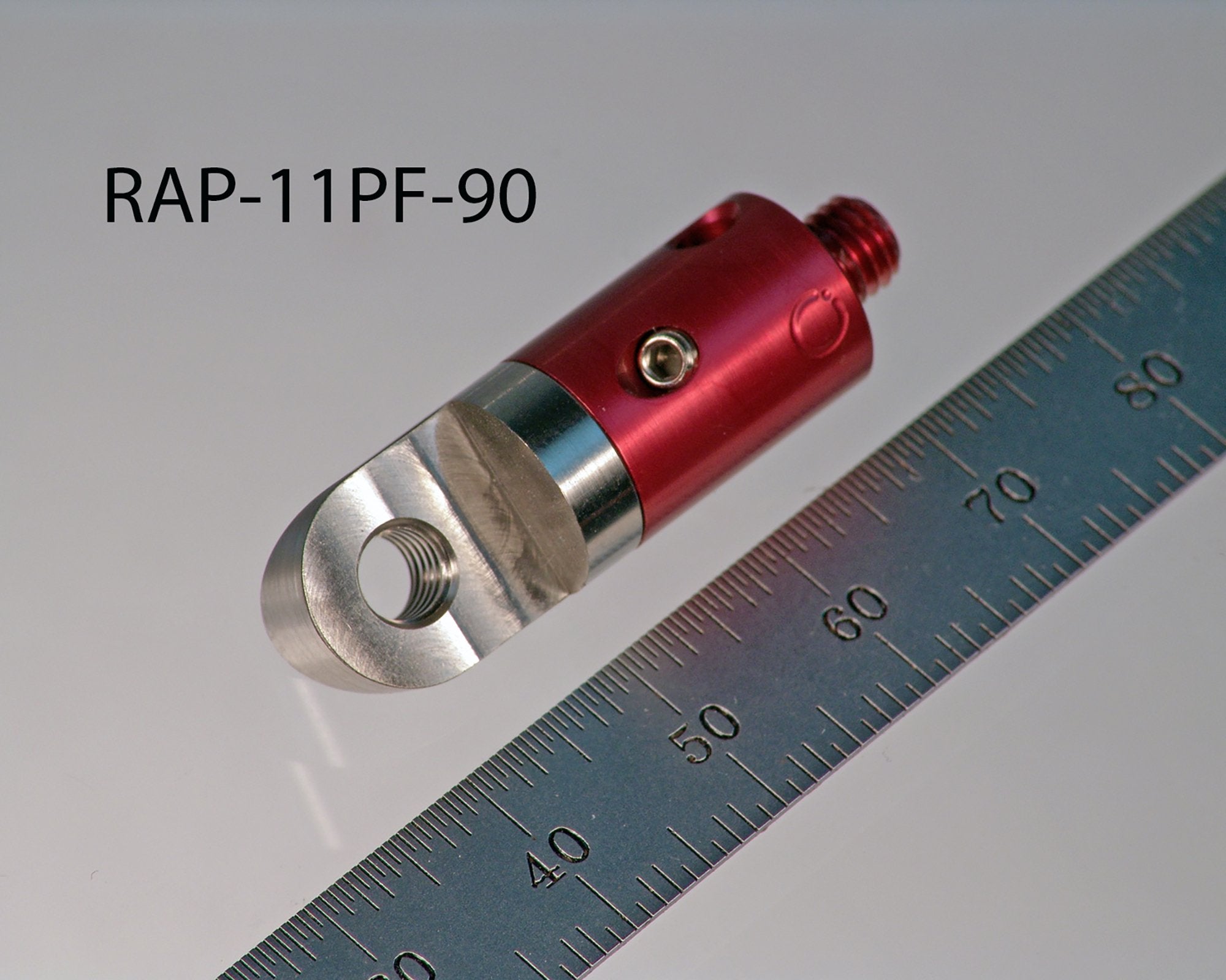 RAP-11PF-90A M5 rotary adapter with 90-degree angle, anodized aluminum body, titanium end fitting.