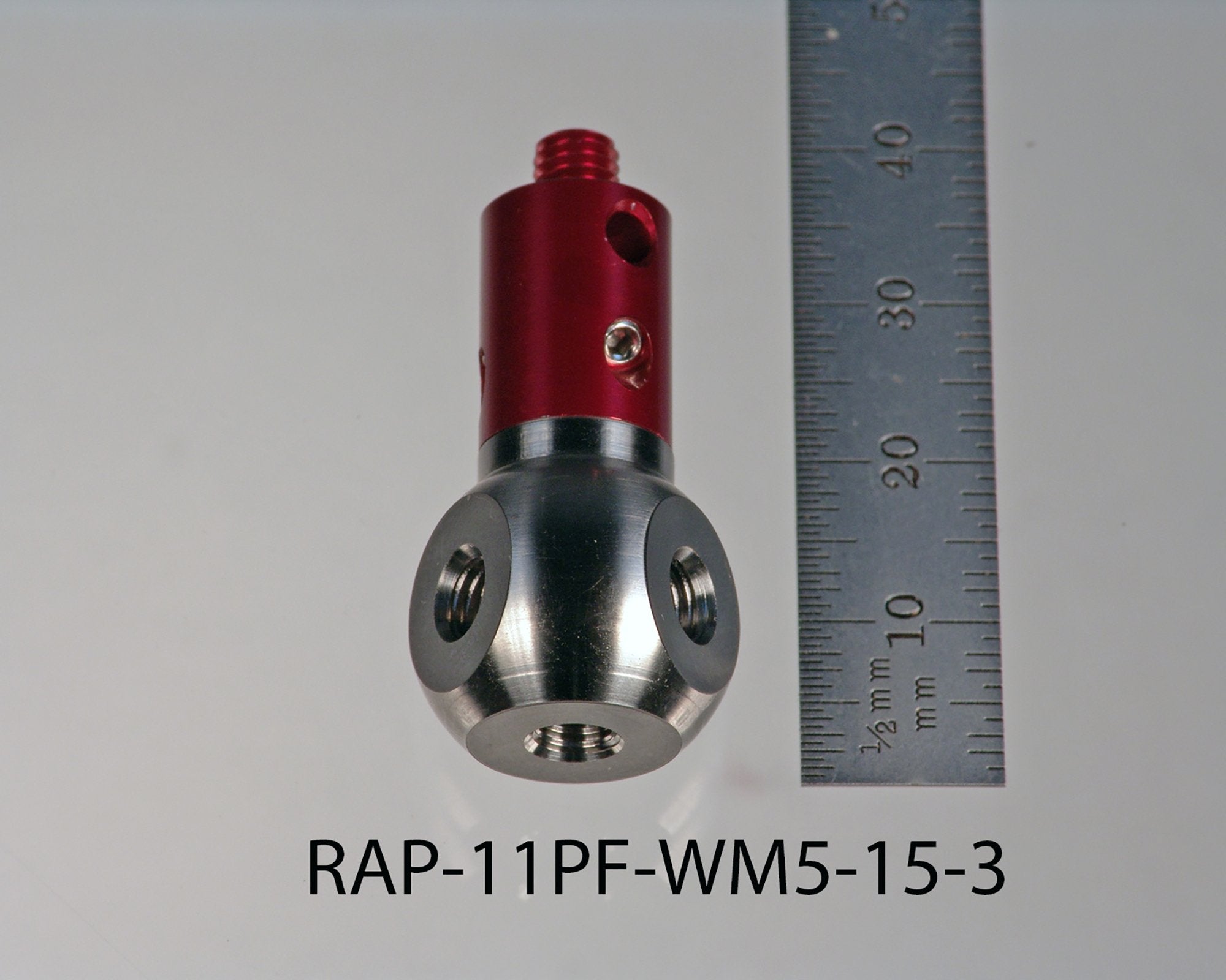 RAP-11PF-WM5-15-3-T-PF M5 rotary Pro Fit series 4-sided cube, anodized aluminum and titanium, 32.5mm length.