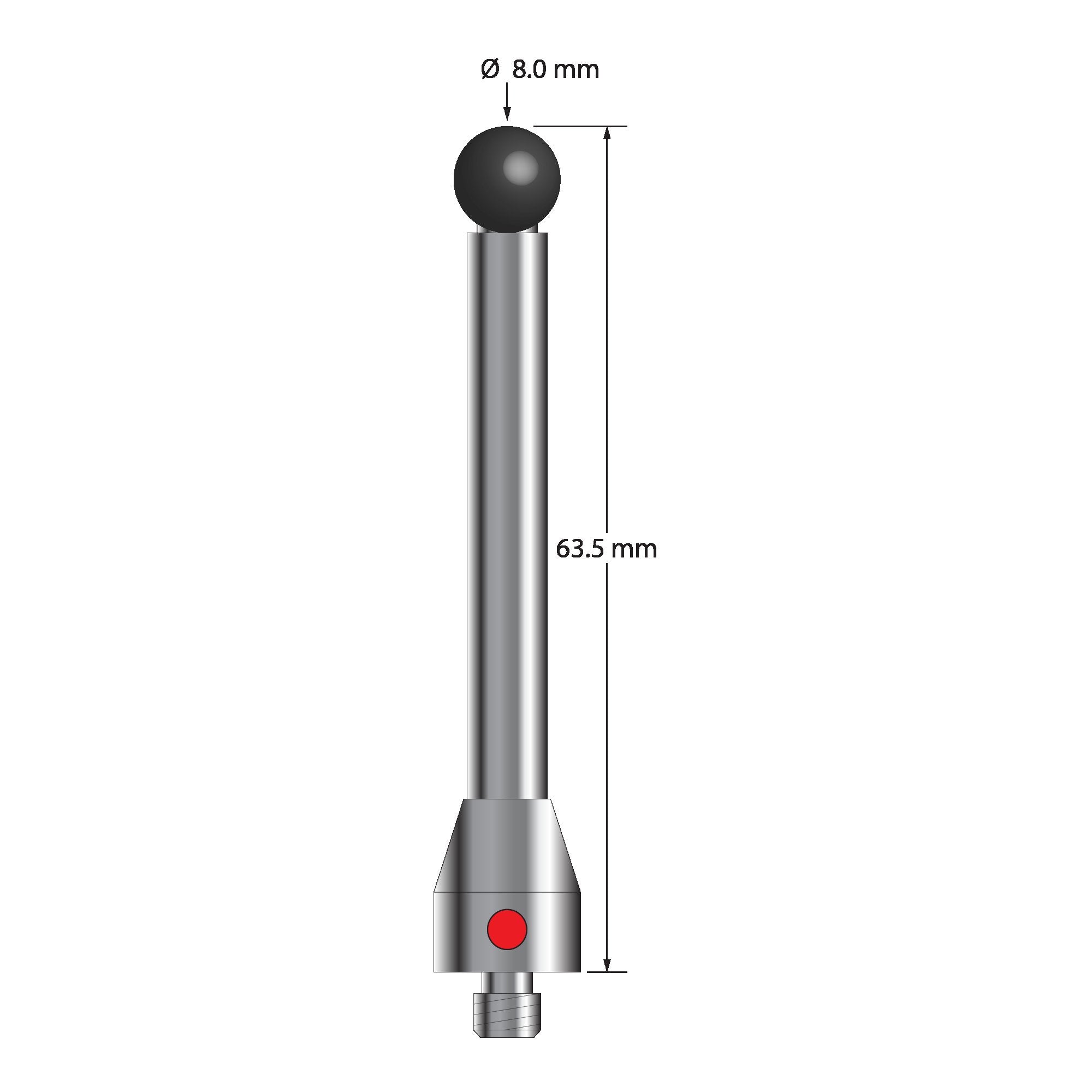 RD-MP-SN M5 probe with 8.0mm silicon nitride ball, carbide stem, and stainless steel base, 63.5mm long by Q-Mark Manufacturing, Inc.