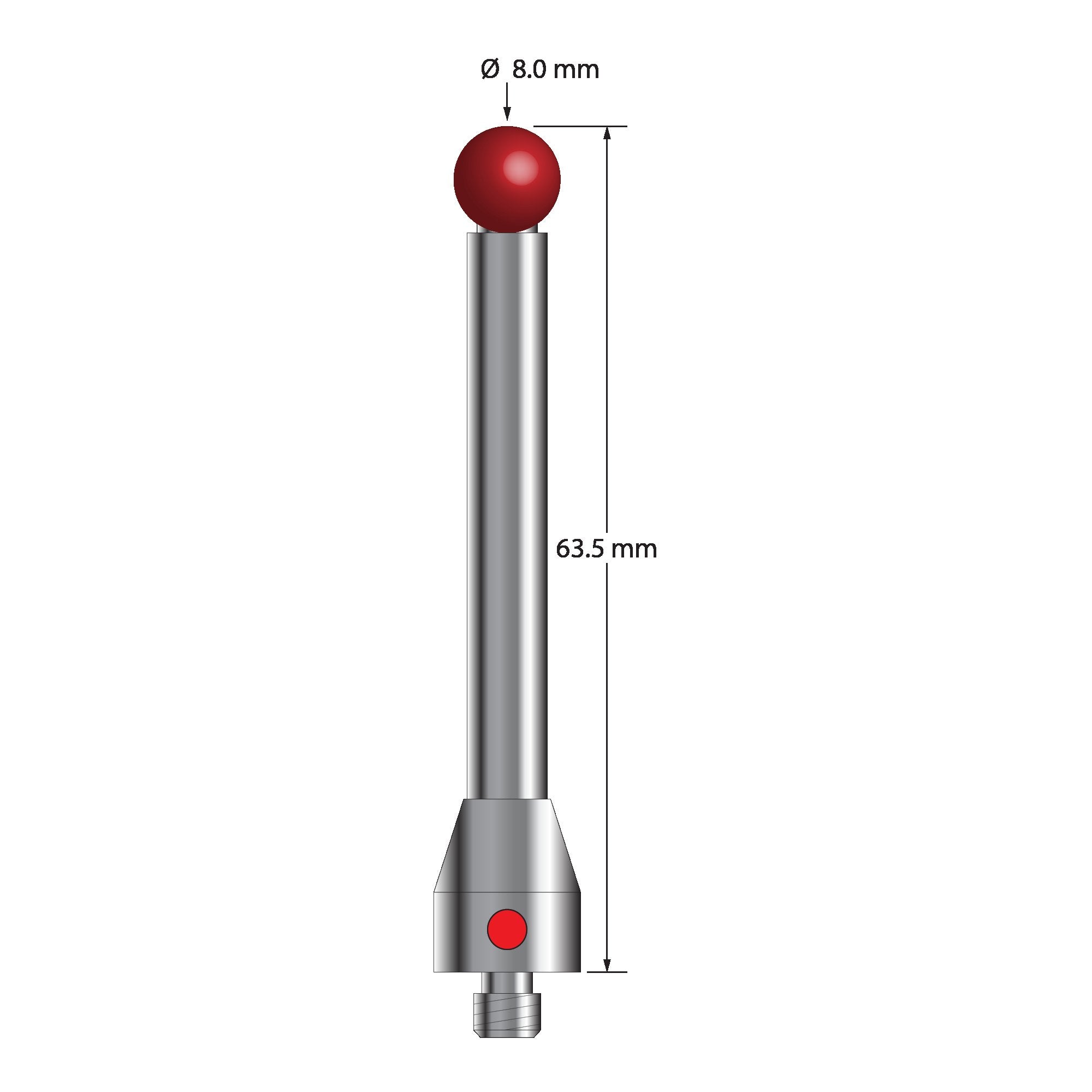 RD-MP M5 8.0mm ruby ball probe with carbide stem and stainless steel base, 63.5mm long by Q-Mark Manufacturing, Inc.