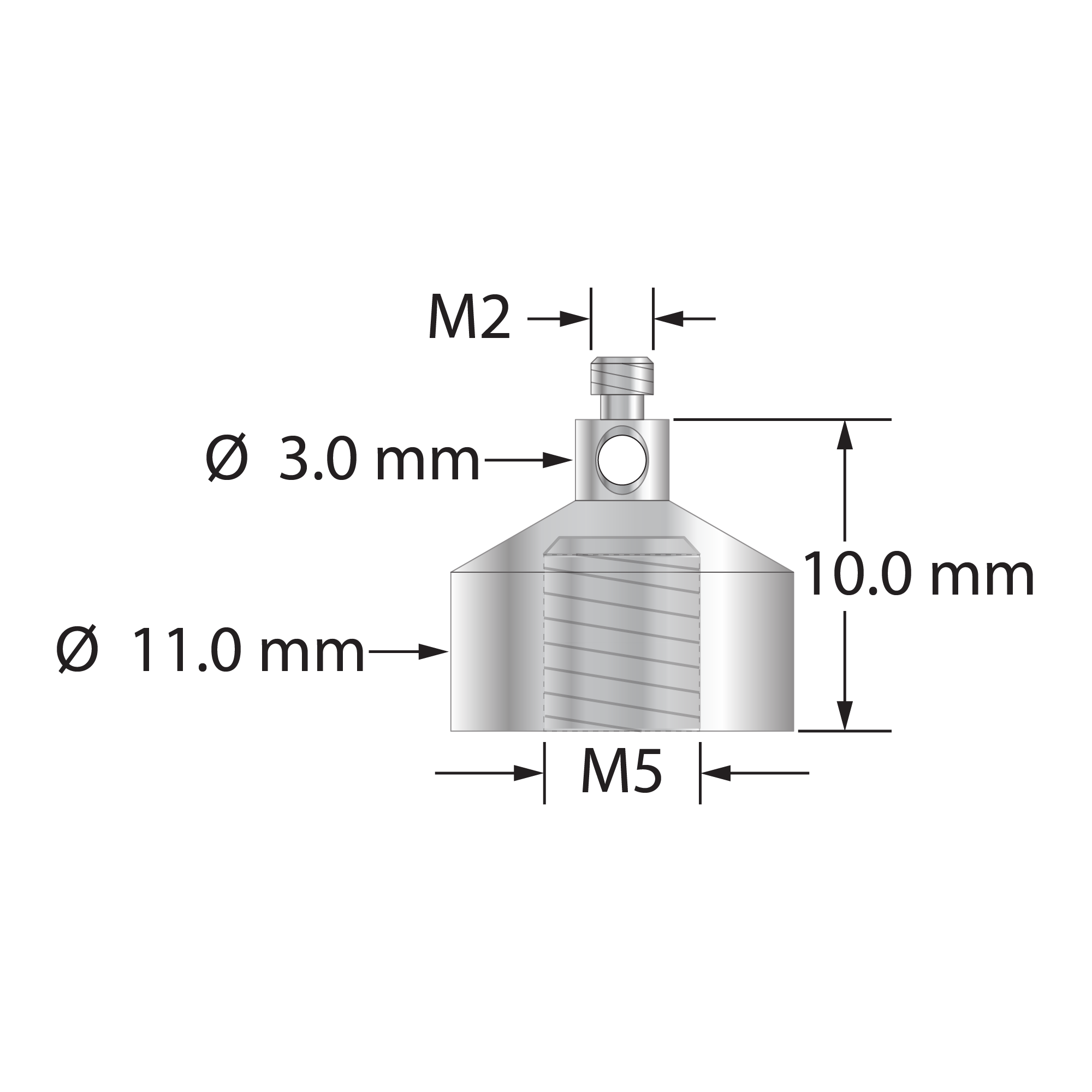 RM2-M5 M2 to M5 thread adapter, stainless steel.