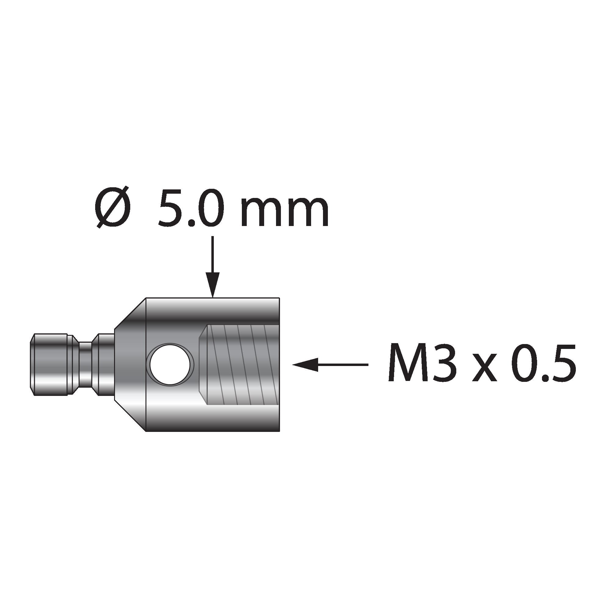 RM3-5PF M3 thread adapter, 5.0mm diameter, 5.0mm long, titanium, by Q-Mark Manufacturing, Inc.