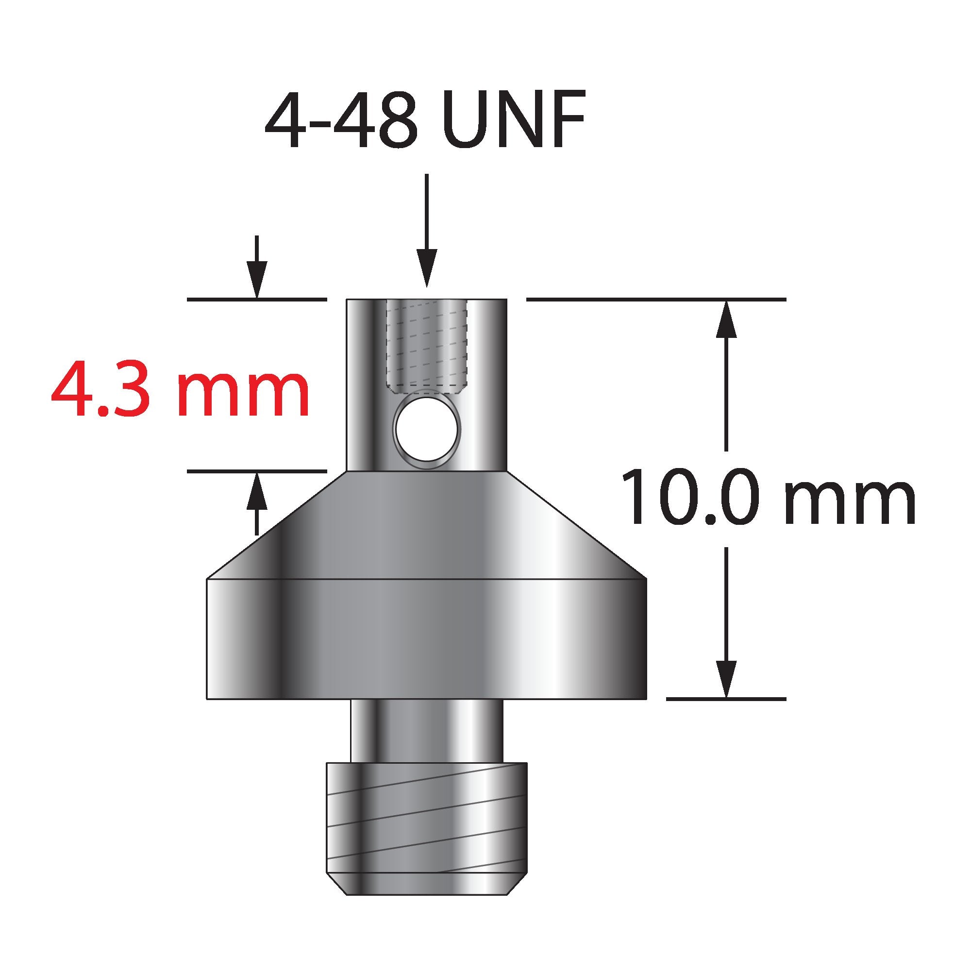 RM5-4-48 M5 to 4-48 UNF thread adapter, stainless steel, 10.0 mm long.
