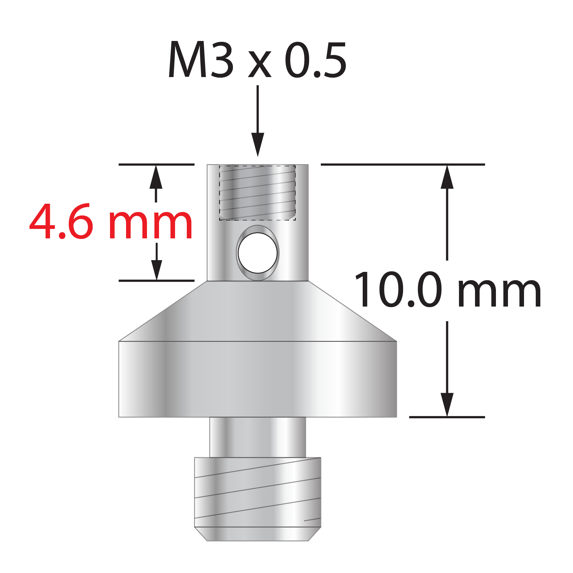 RM5-M3 M5x0.8 to M3x0.5 thread adapter, stainless steel, 10.0mm long by Q-Mark Manufacturing, Inc.